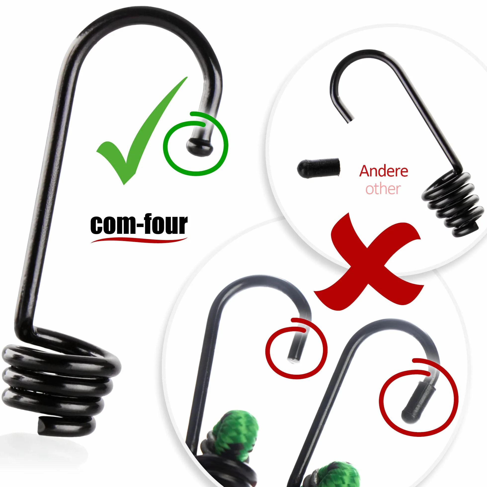 COM-FOUR® 20x spiralne haki - malowany metalowy hak - koncówka do pasów napinajacych, napinaczy bagazu, lin plandekowych, ekspanderów, linek i lin odciagowych - hak do lin odciagowych (czarny - 08mm)