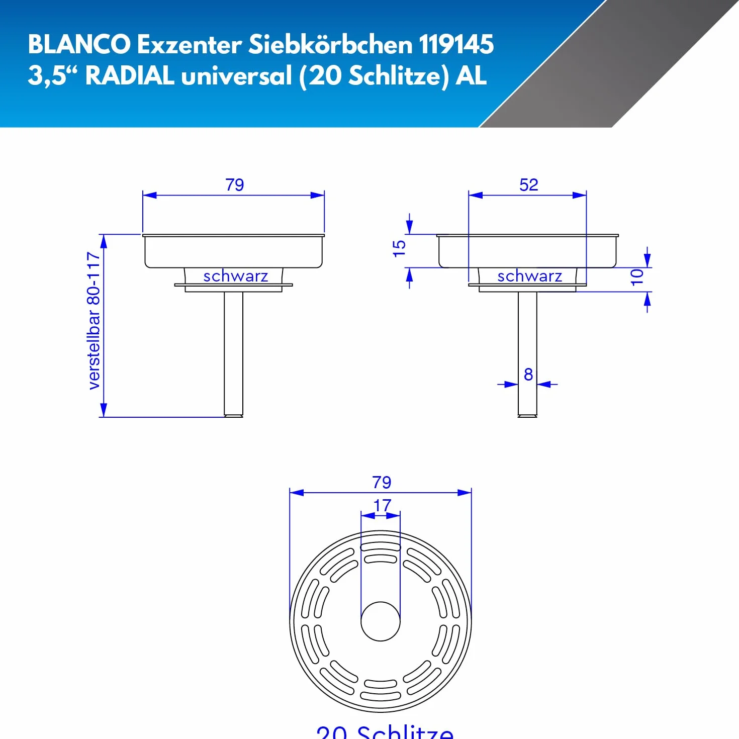 BLANCO Kosz sitkowy 3,5" 79 mm uniwersalny AL RADIAL