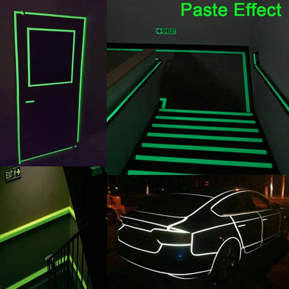 Premium 5 m x 3 cm zielona fluorescencyjna taśma klejąca, świecąca taśma klejąca, fosforowa taśma do oznaczania, samoprzylepna taśma ostrzegawcza, Glow in The Dark