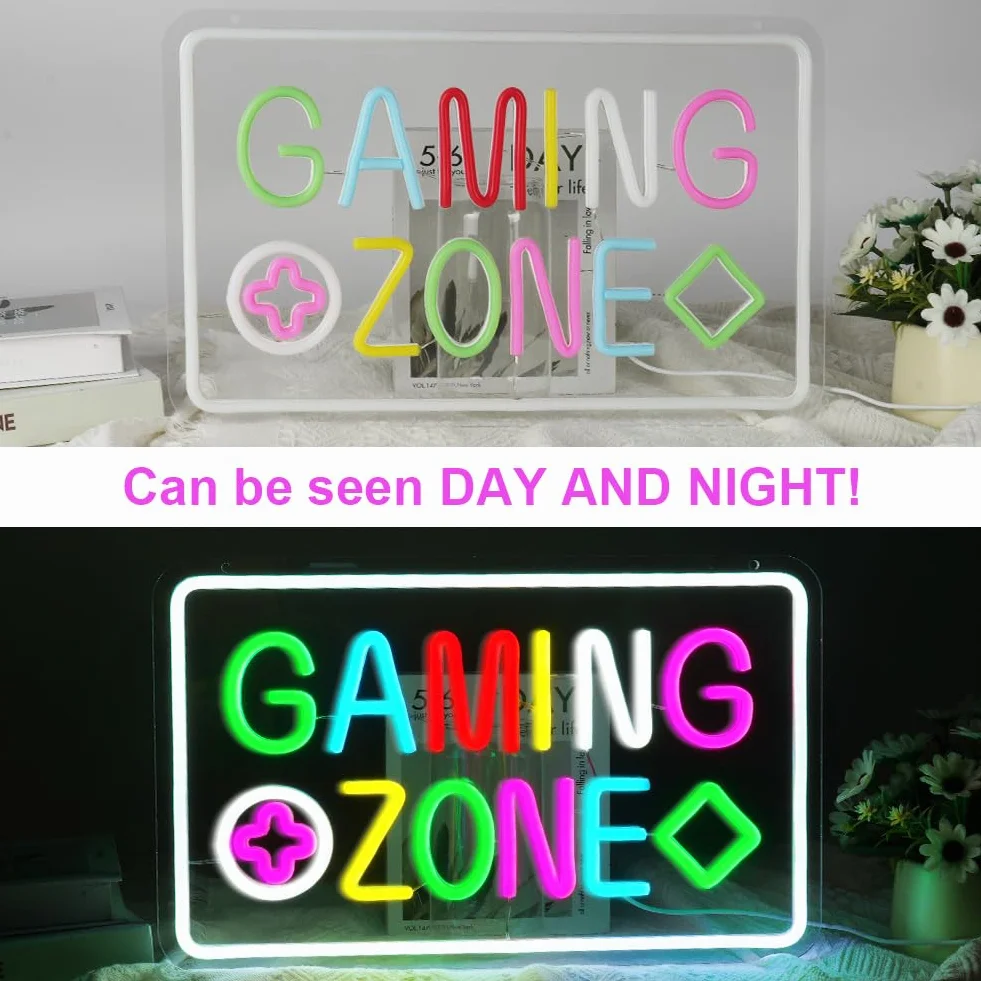 HOTUT Pokój gier neonowy znak, neonowy znak LED zasilany przez USB, gra LED neonowe światło, neonowe światło do dekoracji ściany, nastolatki i chłopcy dekoracja stref gier