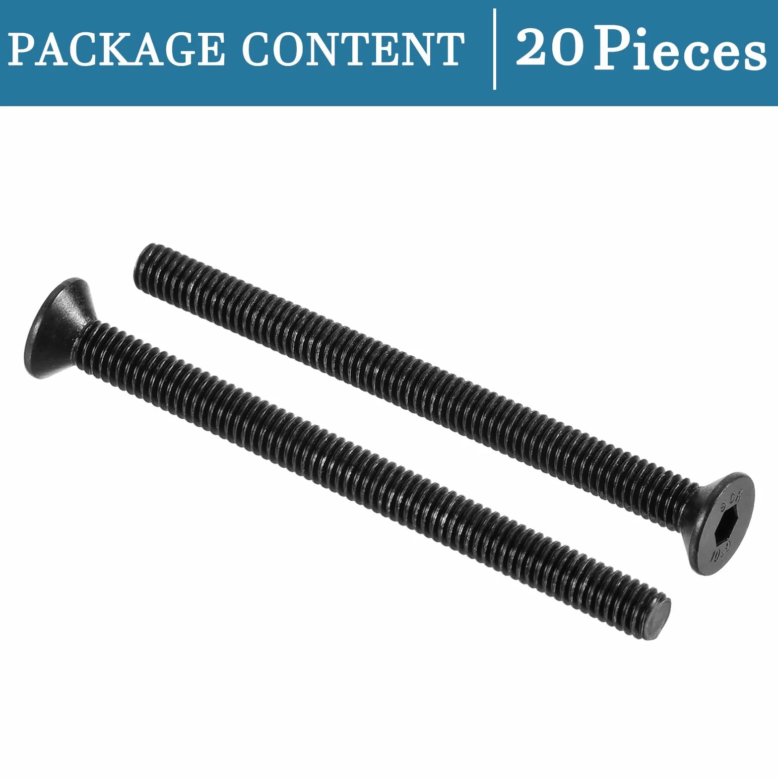 QUARKZMAN M4 x 50 mm Hex cokół płaski łeb śruby z łbem stożkowym x 20 szt. 10,9 stopowa stal cokół nasadka łeb śruby do maszyn i mebli, [czarna]