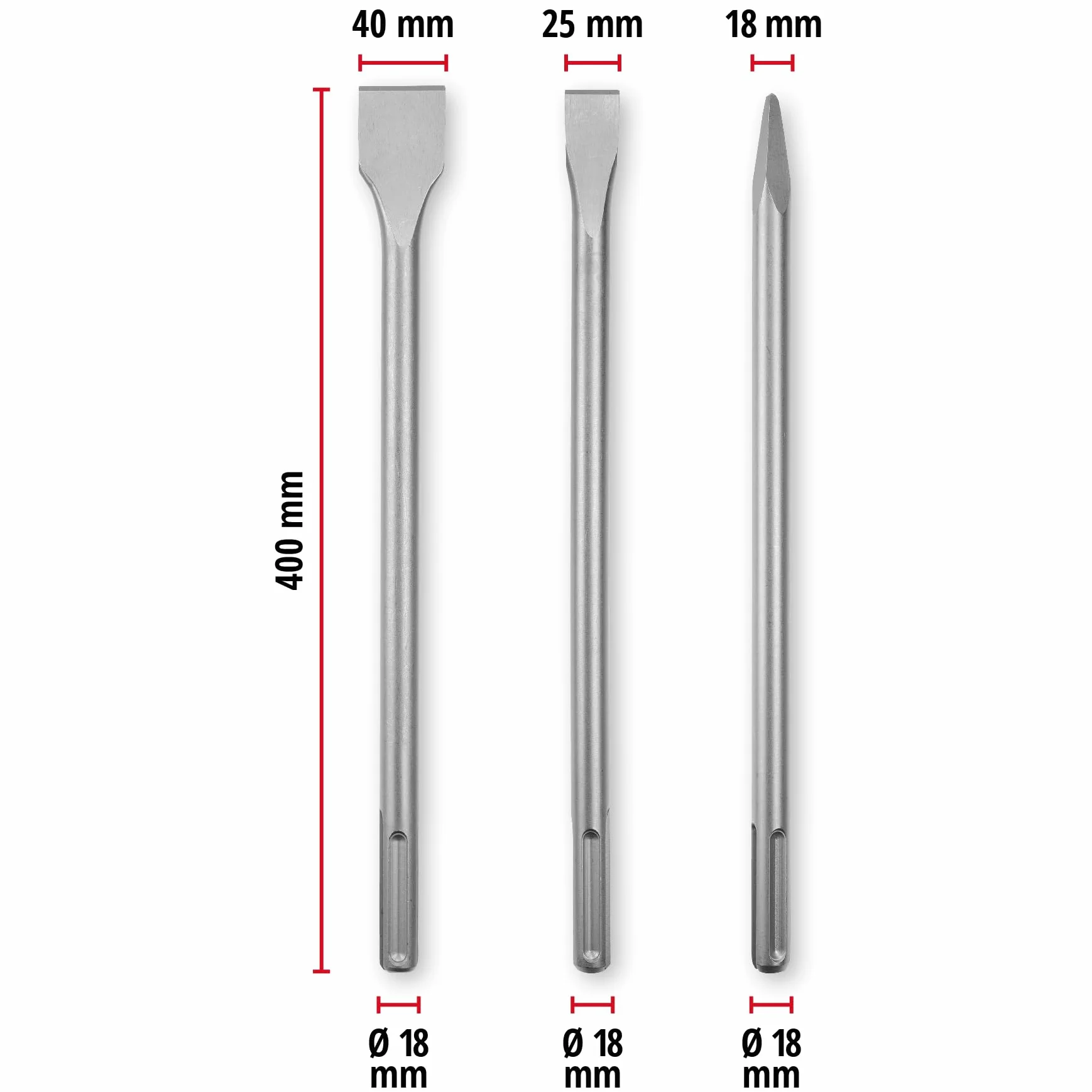 Zestaw dłut SDS Max 400 mm 3-częściowy stal 40Cr do rozbiórki