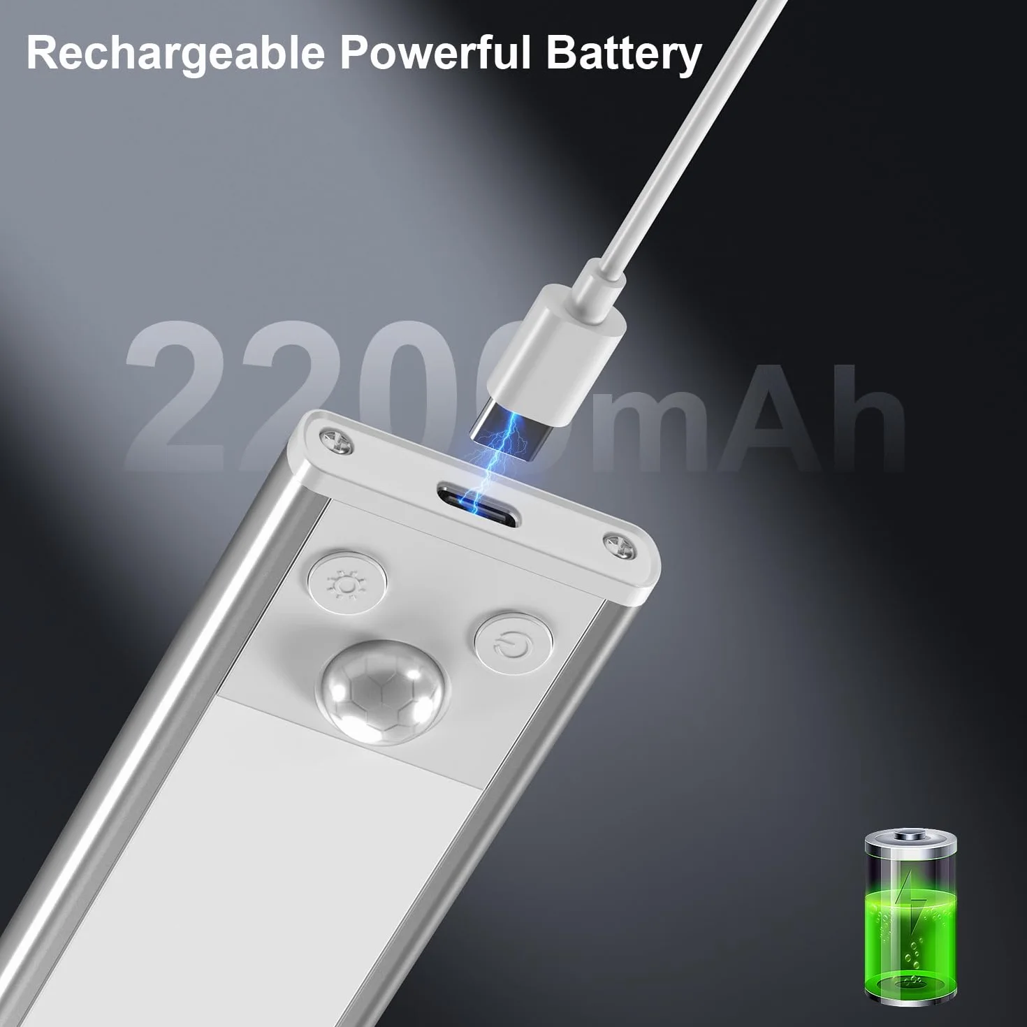 GLUROO Oświetlenie LED Pod Szafkę z Czujnikiem Ruchu 30 cm USB-C Ściemnianie 2 szt