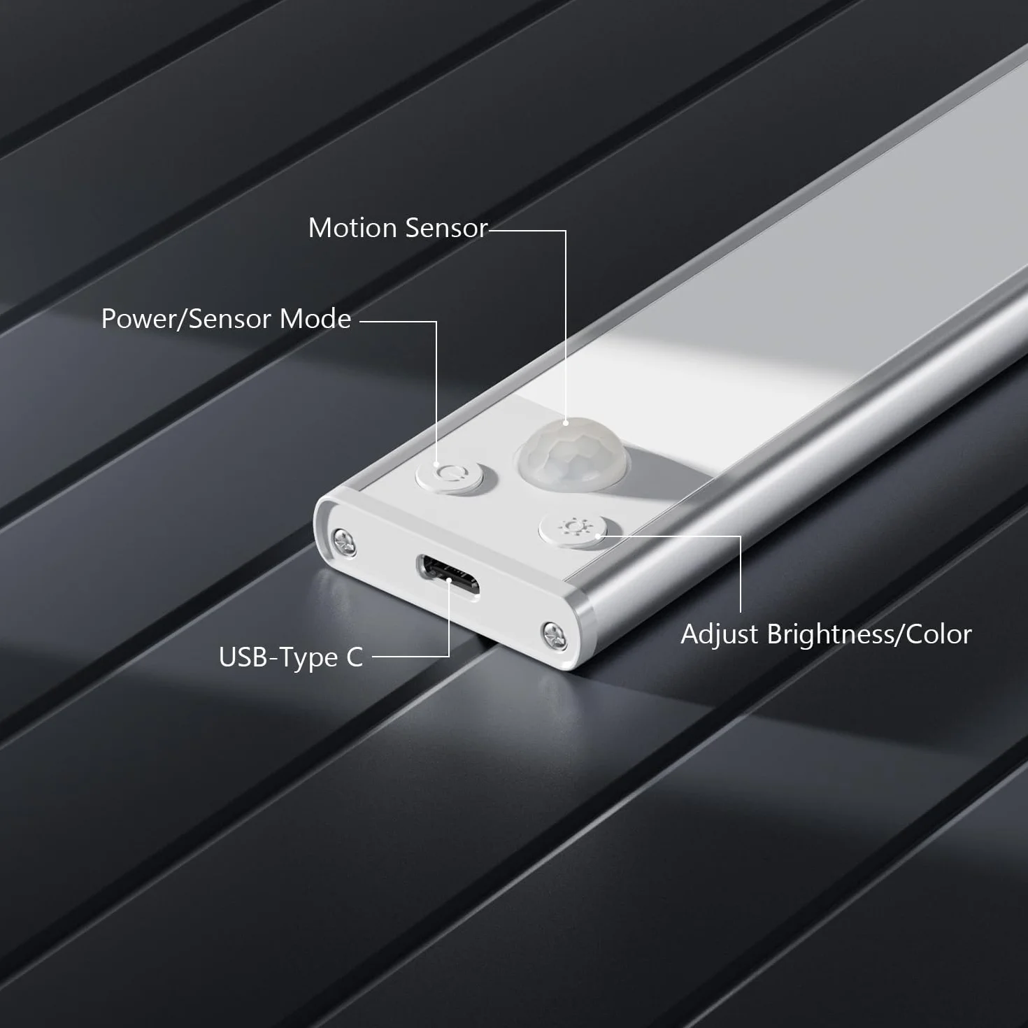 GLUROO Oświetlenie LED Pod Szafkę z Czujnikiem Ruchu 30 cm USB-C Ściemnianie 2 szt
