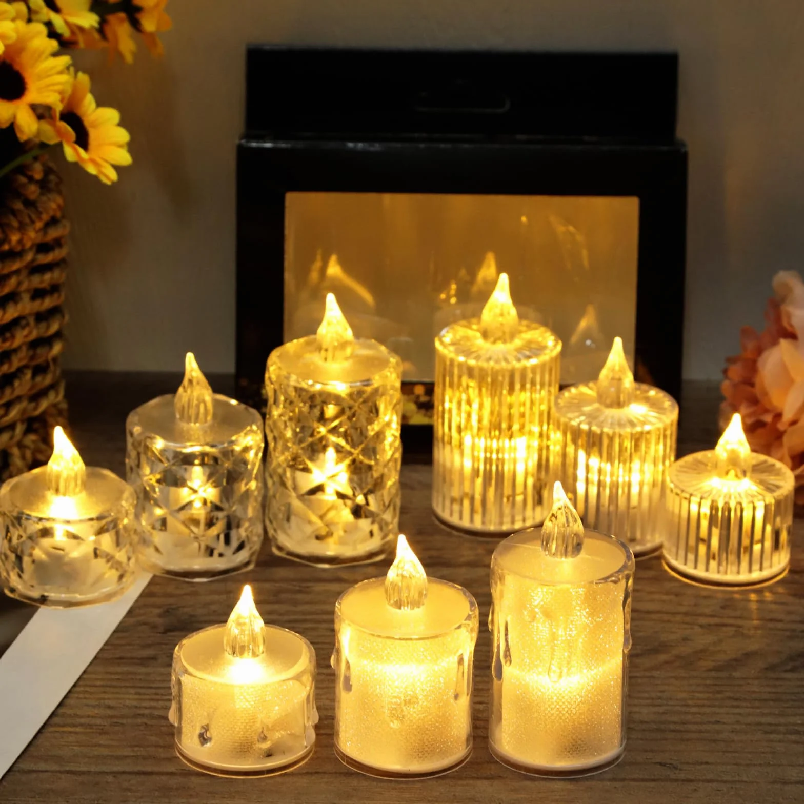 Ronoza 3 sztuki świeczek LED typu tealight, bez płomienia, ciepła biel, świece wotywne LED, dekoracja walentynkowa, ślubna, dekoracja imprez (S-M-L)