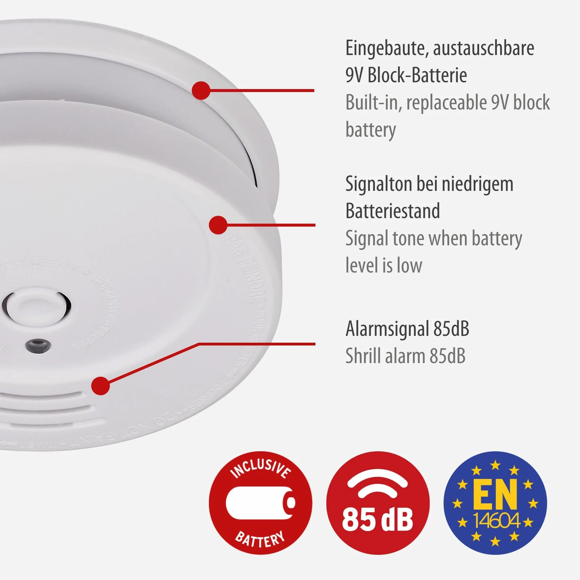 Brennenstuhl Czujnik dymu RM C 9010 z wymienną baterią EN 14604 biały