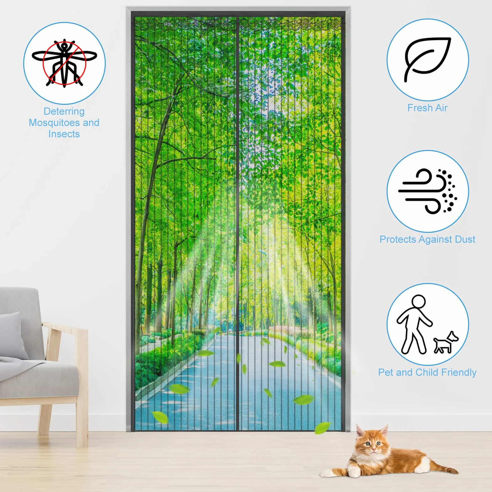 Starvortex Moskitiera na drzwi balkonowe z magnesem, 90 x 210 cm, siatka z mocnymi magnesami i 4 cm szerokim rzepem, ochrona przed owadami na drzwi balkonowe/tarasowe bez wiercenia, zabezpieczenie
