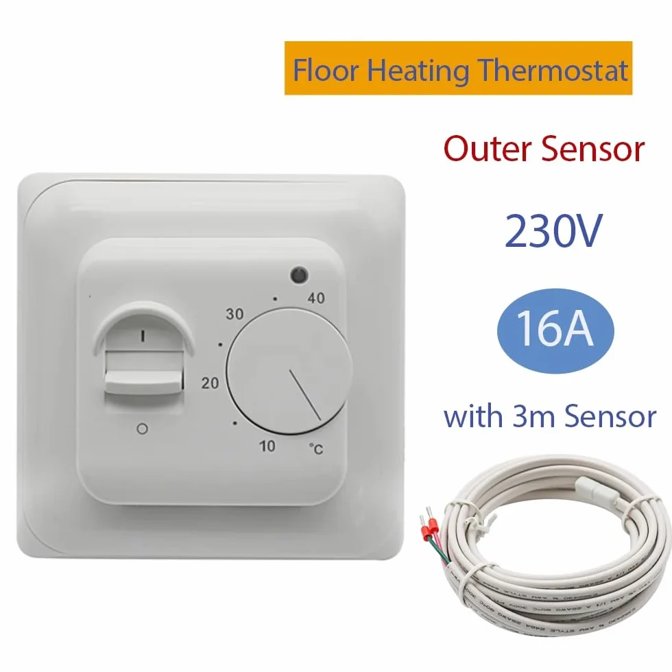 DollaTek Domowe termostaty nieprogramowalne ogrzewanie elektryczne termostat r?czny sprz?t pod?ogowy czujnik pod?ogowy 230V-240V AC 16A 4-przewodowy