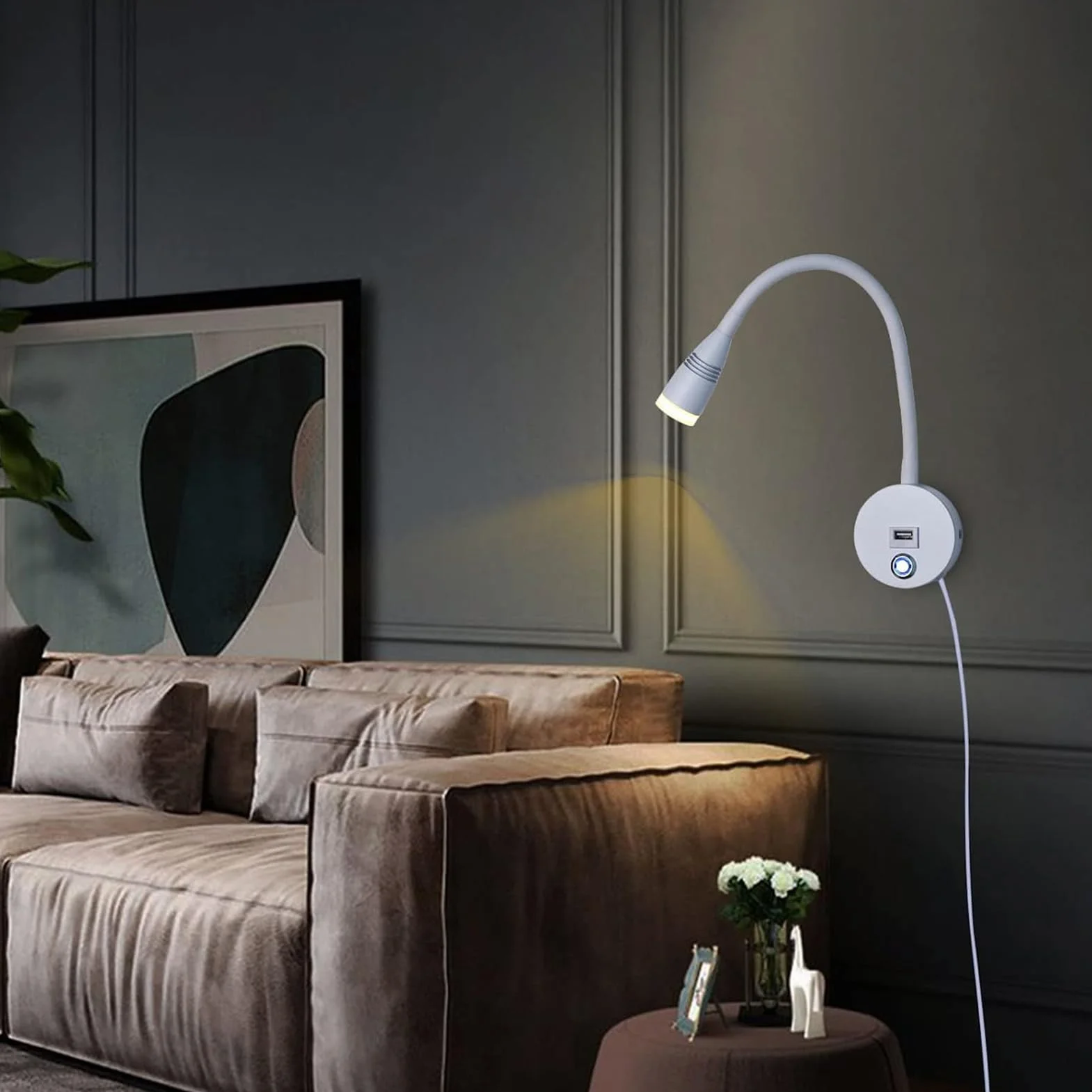 Lampa ścienna LED 6W do czytania z regulacją 3000K-6500K, ściemniana, 1,9 m