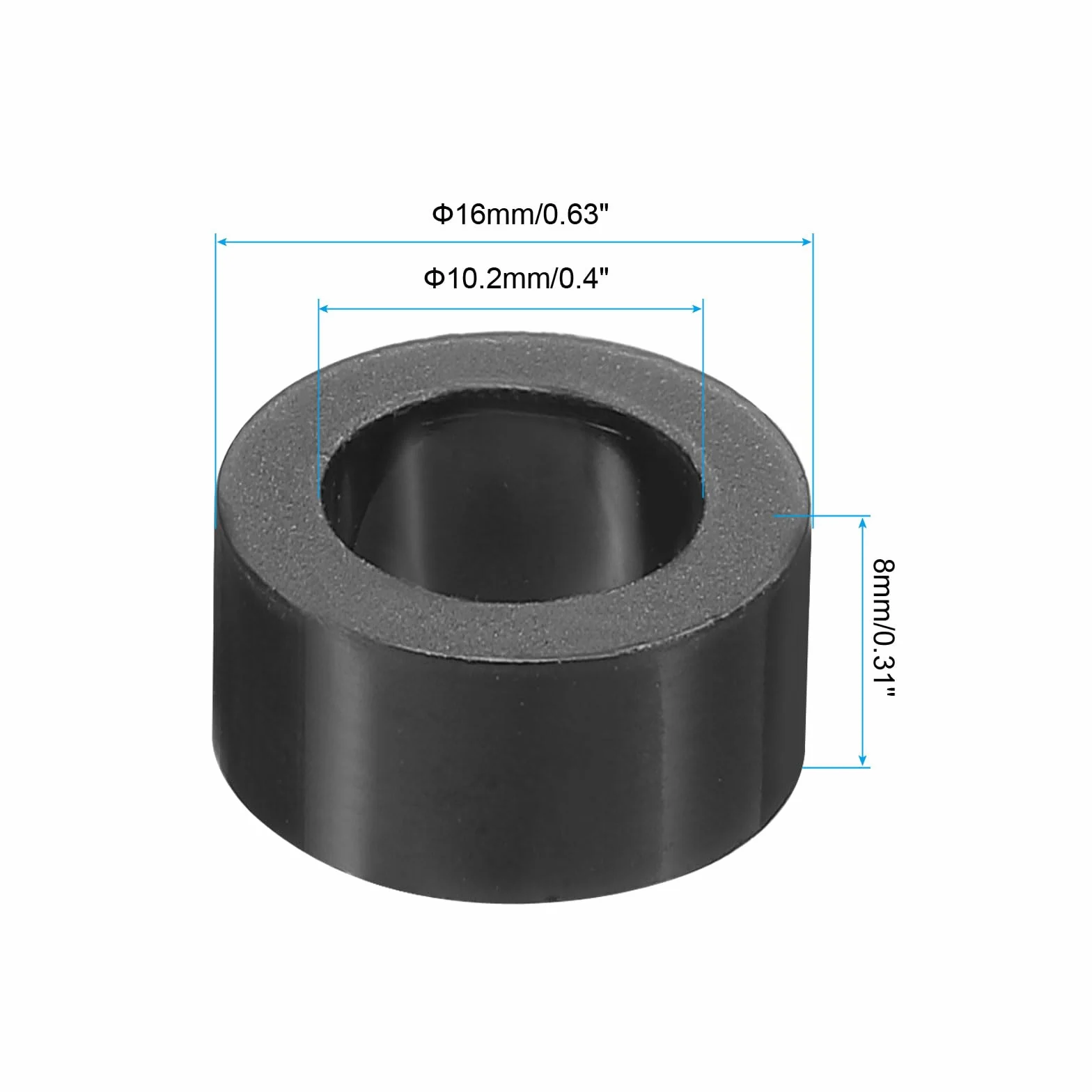 PATIKIL Okrągłe podkładki dystansowe M10 ABS 60 szt. 10,2x16x8 mm bez gwintowania