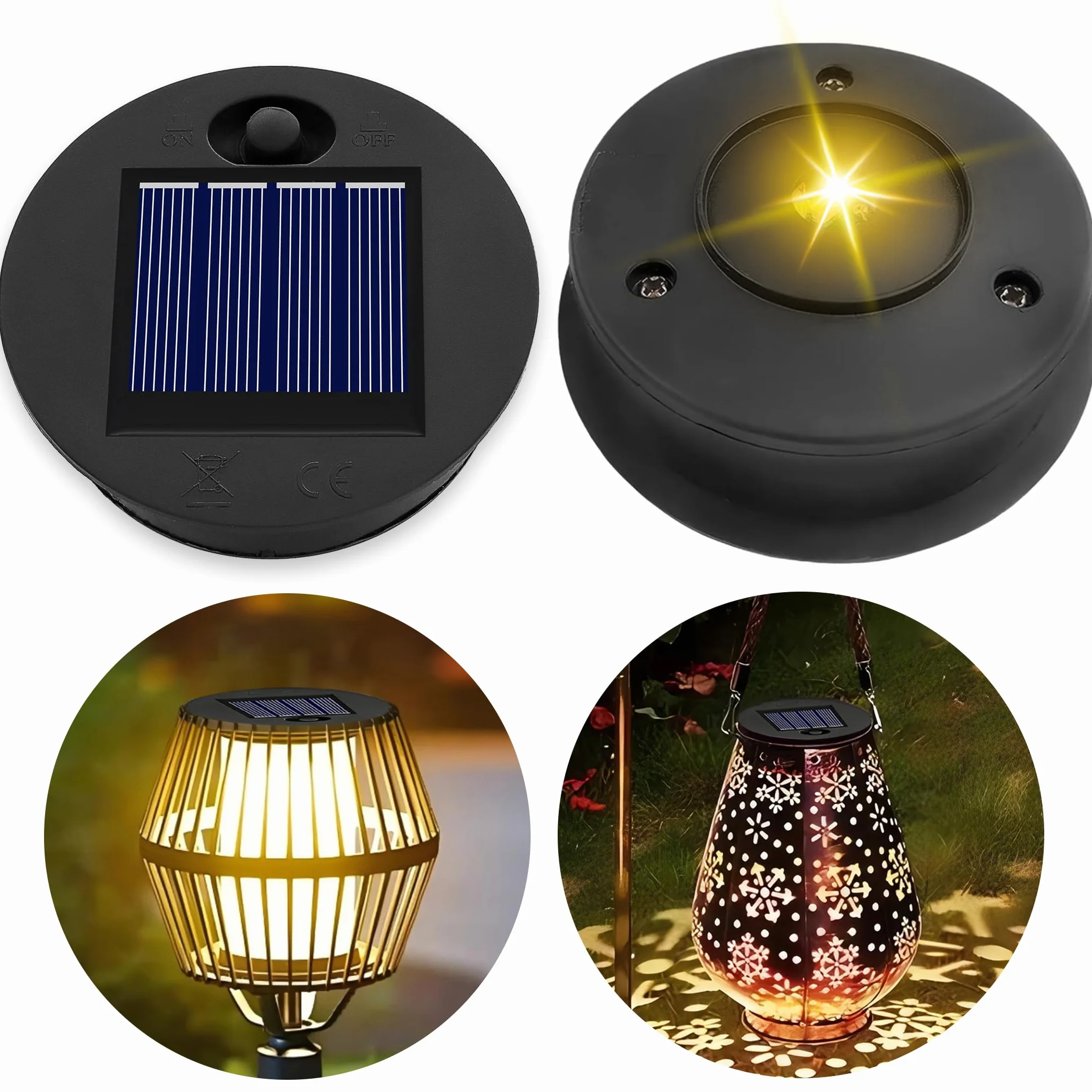 Wymienna górna część lampy solarnej 7 cm do lampionów zewnętrznych, mały rozmiar, 1,2 V 600 mAh, wodoszczelne ciepłe światło IP44, 7 cm LED wymienna górna jednostka do zewnętrznej lampy ogrodowej, 2