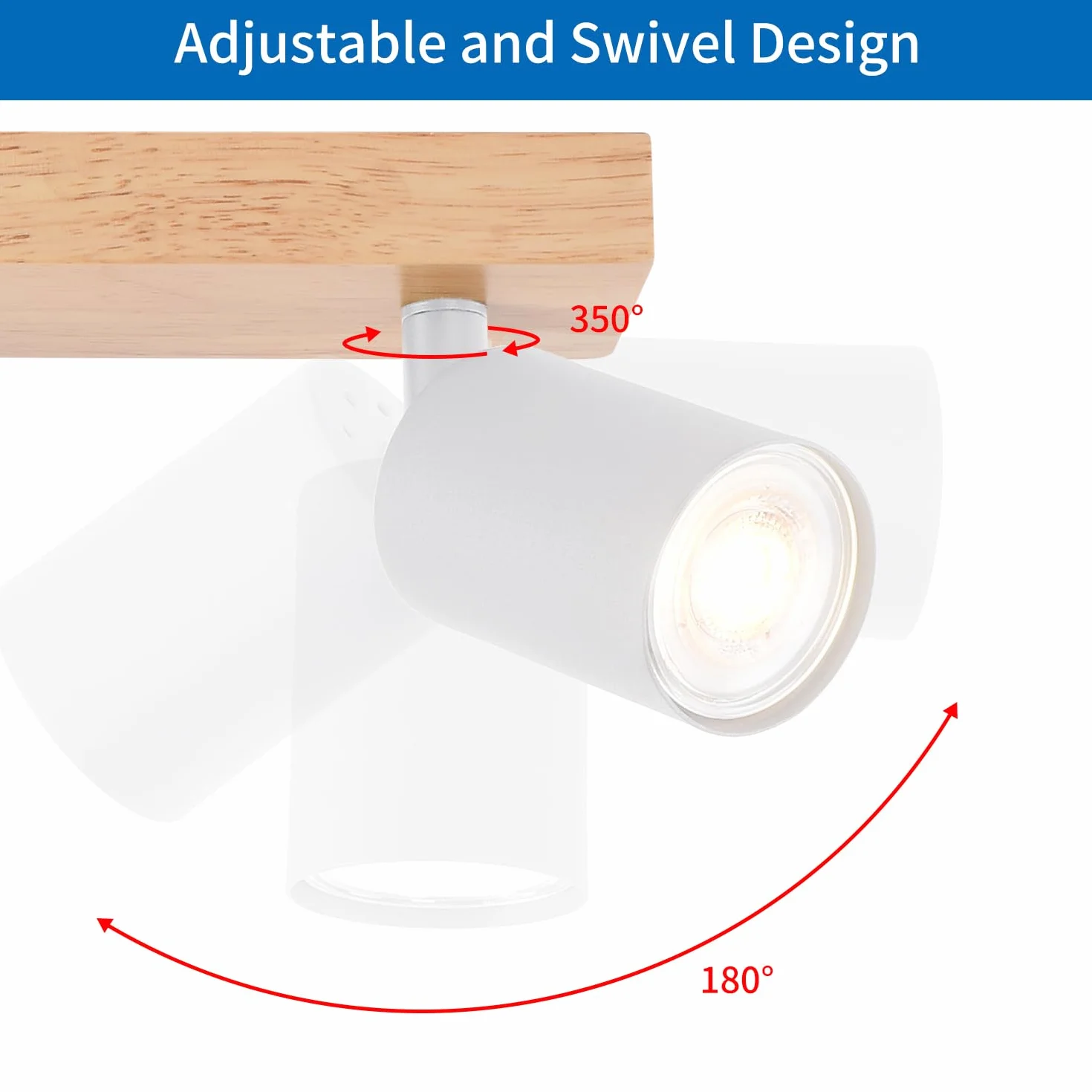ANWIO Reflektor sufitowy LED, biały, drewno, 3 żarówki, lampa sufitowa GU10, lampa sufitowa LED, czarna, vintage, lampa ścienna do salonu, sypialni, kuchni, pokoju dziecięcego, bez źródła światła