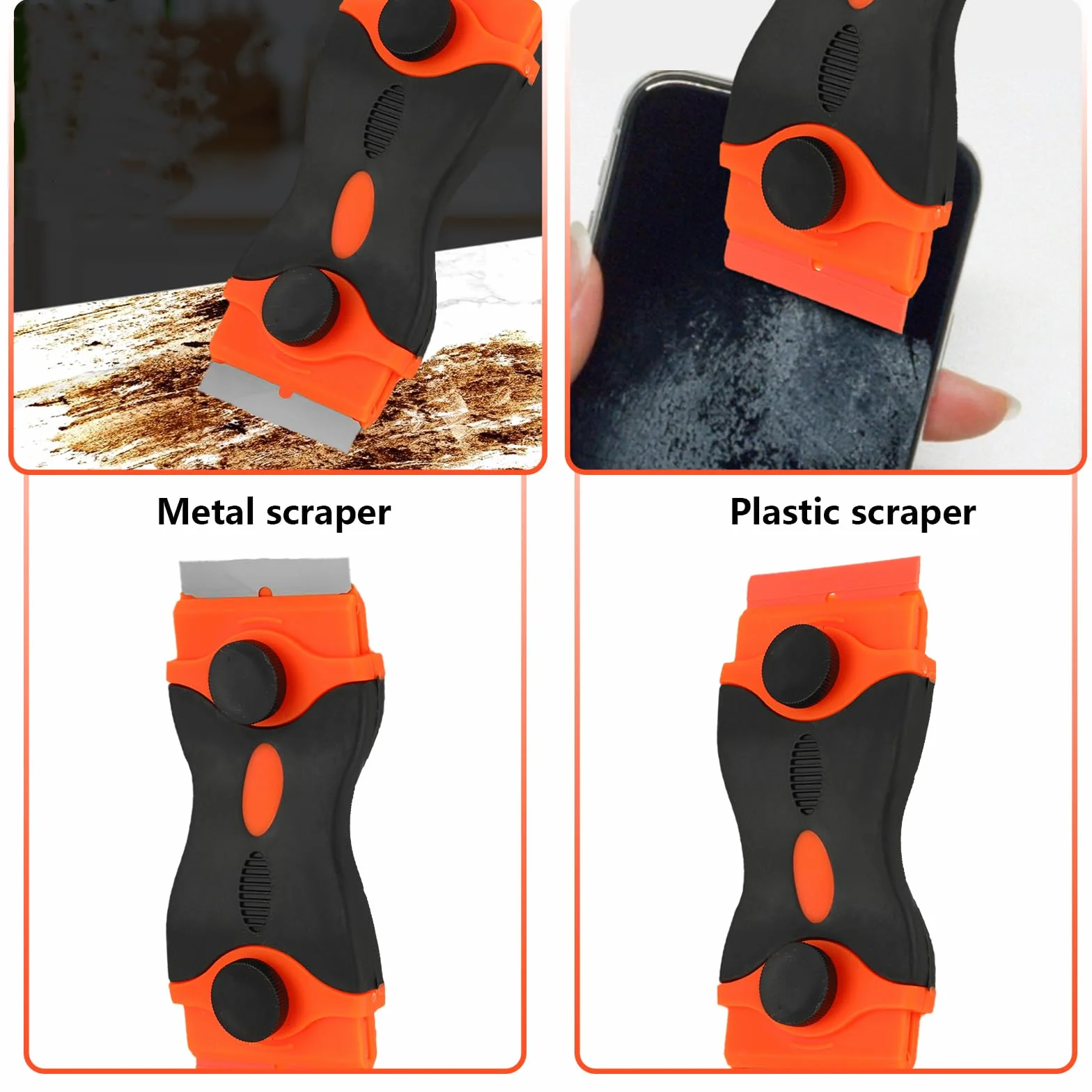 Zestaw skrobaków kuchennych, zestaw skrobaków z 10 metalowymi i 10 plastikowymi ostrzami, skrobak do szkła, skrobak do płyty grzewczej, z uchwytem Soft-Touch i zapasowymi ostrzami jako skrobak