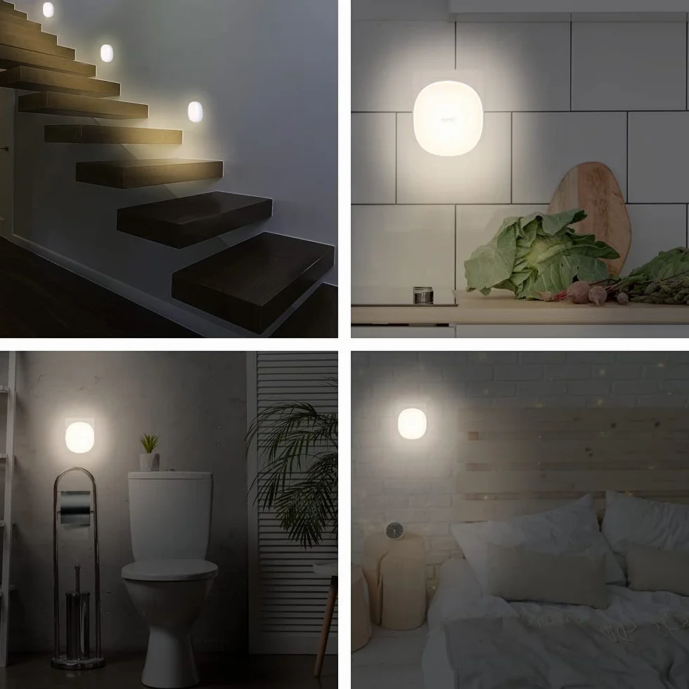 OUSFOT Lampka nocna z czujnikiem zmierzchu, ładowana, lampka nocna dla dzieci, 2 sztuki, energooszczędna, 2500-3500 K, ciepła żółta, lampka nocna do pokoju dziecięcego, na klatkę schodową, do kuchni,