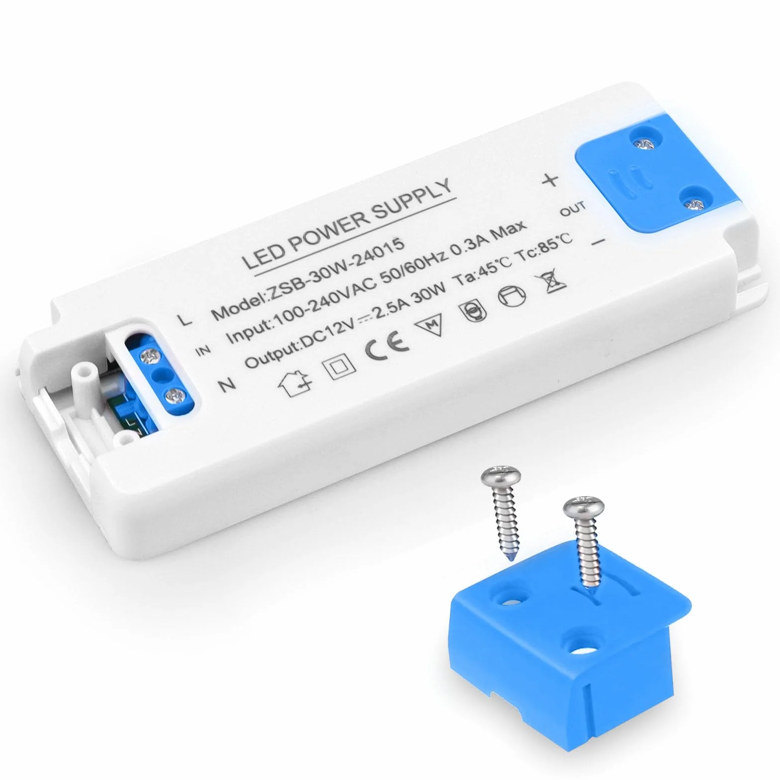 Transformator LED 30 W, ultracienki 24 V sterownik LED 240 V AC na 12 V DC 2,5 A, zasilacz o stałym napięciu, konwerter niskonapięciowy do oświetlenia taśmowego, downlight i żarówki G4, MR11, MR16