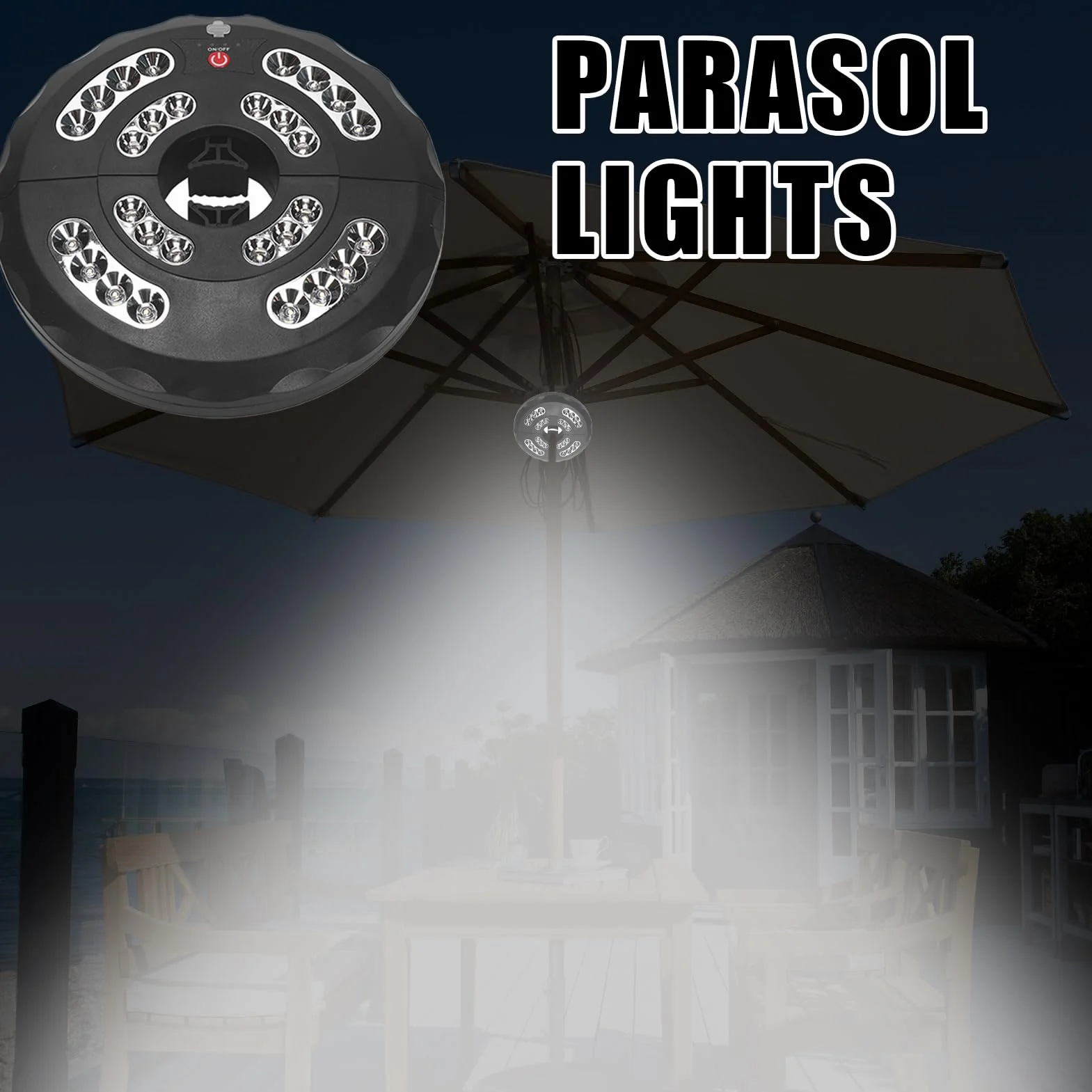 Ładowalna lampa słupowa LED oświetlenie pod parasolem 20x20x3,5 cm regulowane tryby jasności