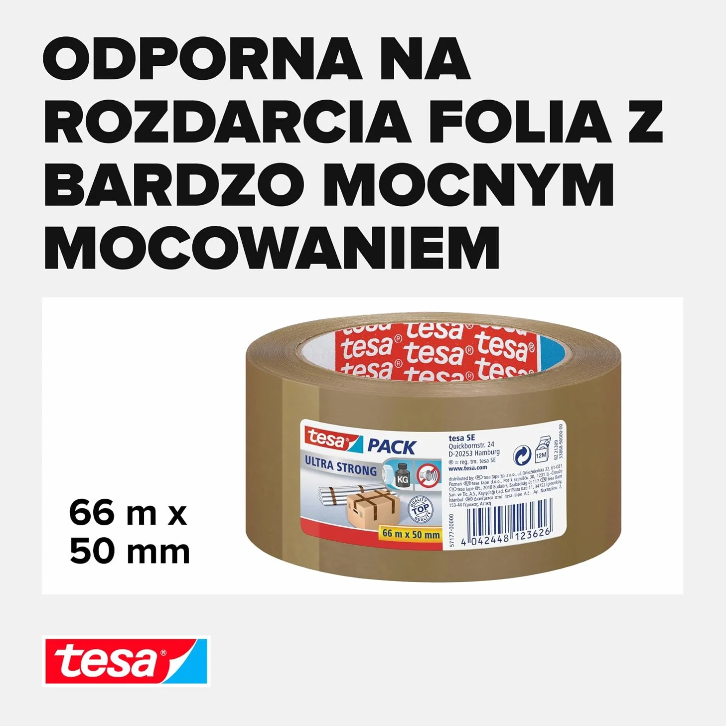 tesapack Ultra Strong - Taśmy samoprzylepne PVC do stabilnego pakowania i bezpiecznego wiązania - Brązowe - 66 mx 50 mm 1 rolka
