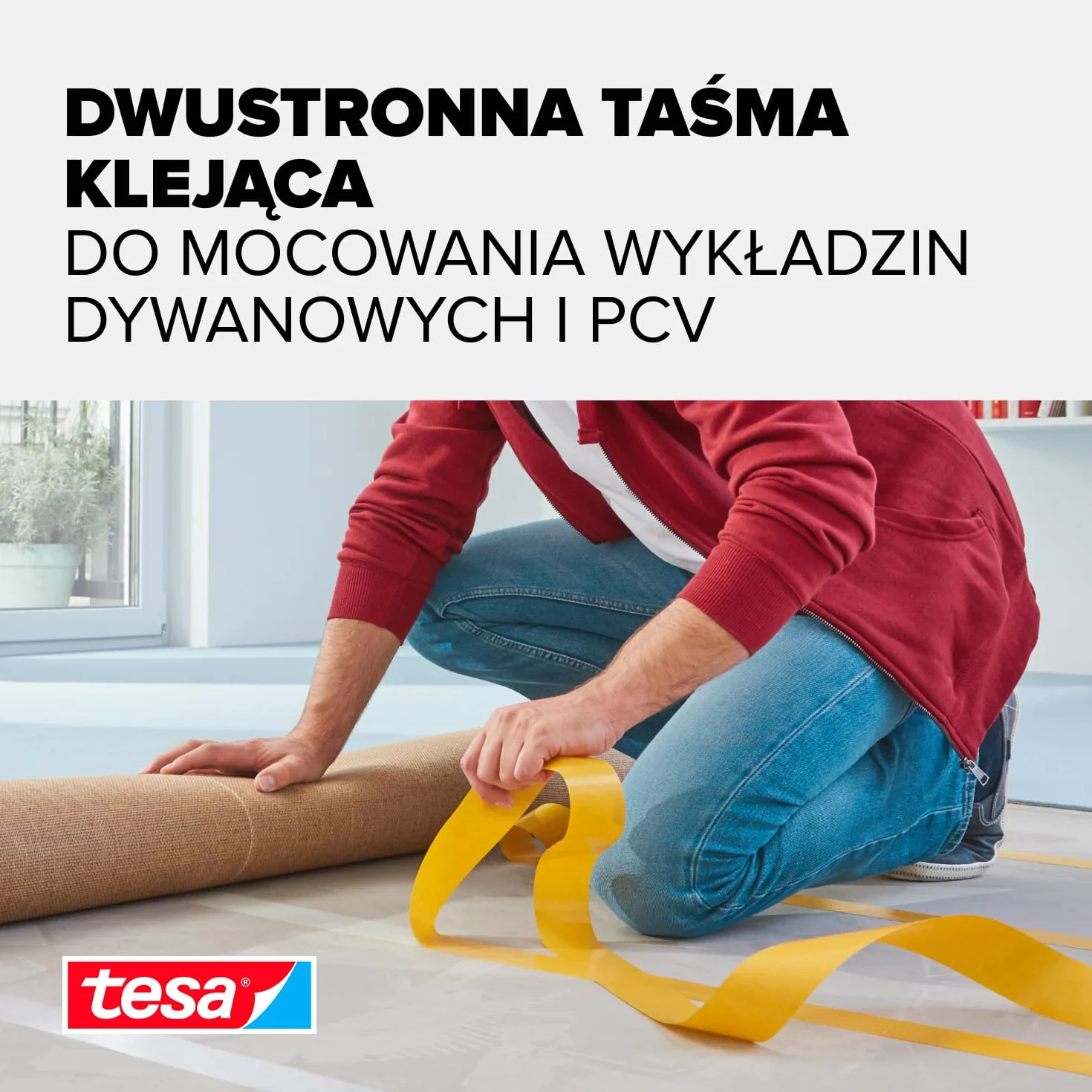 tesa® taśma montażowa extra strong - dwustronna taśma samoprzylepna do mocowania wykładzin dywanowych i PCV - dwustronnie klejąca - 10 m x 50 mm