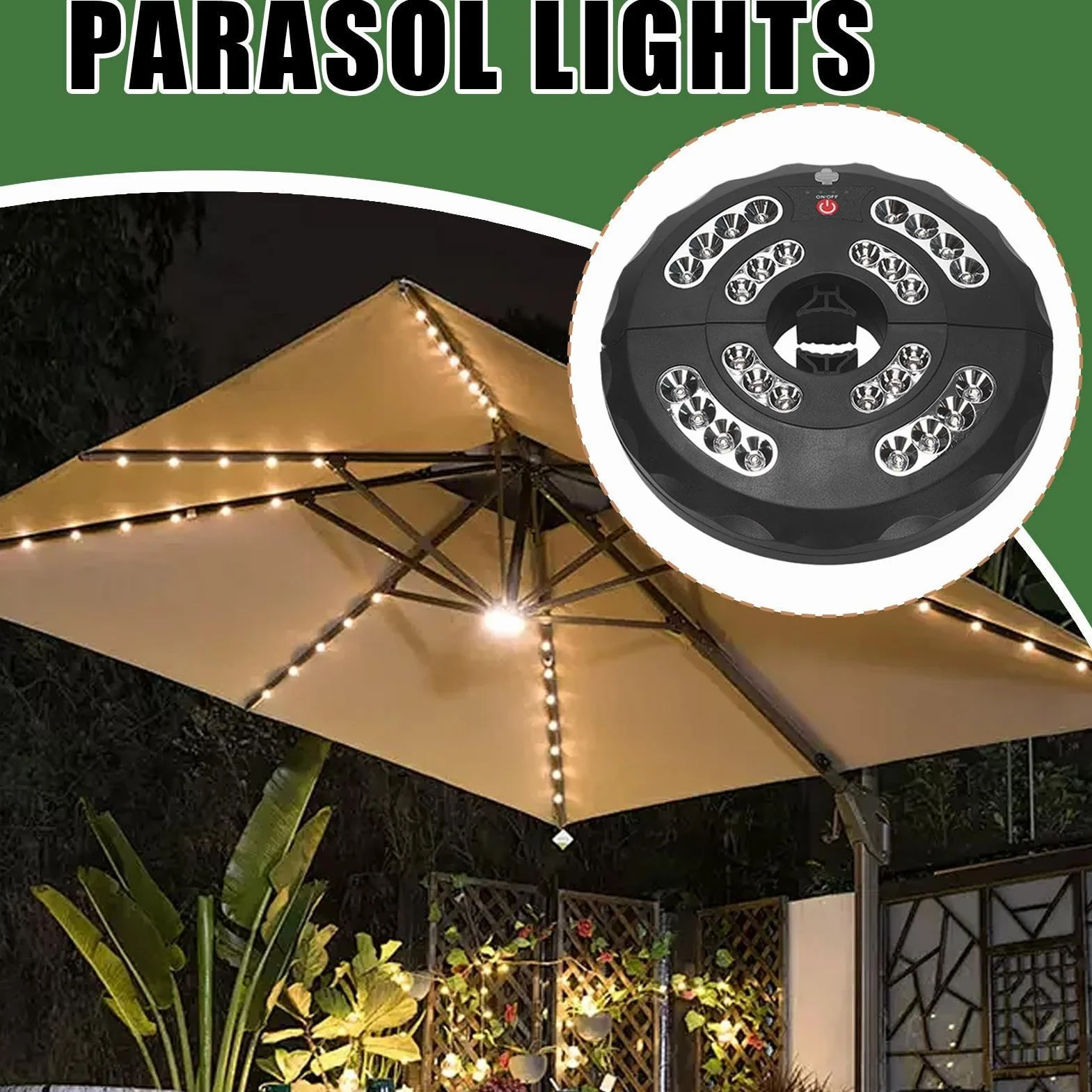 Ładowalna lampa słupowa LED oświetlenie pod parasolem 20x20x3,5 cm regulowane tryby jasności