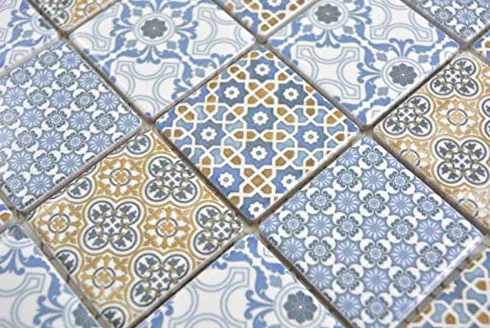 Ceramiczna mozaika retro beżowy żółty niebieski biały płytki mozaikowe ściana lustro do płytek kuchnia łazienka