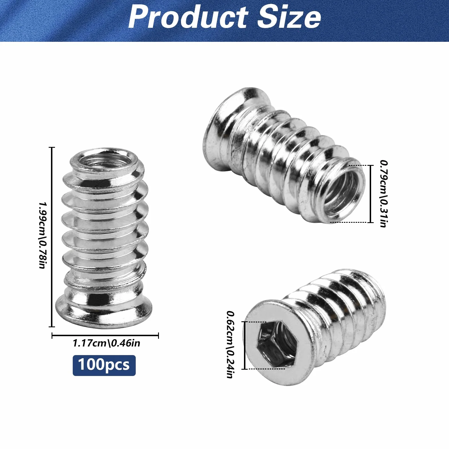 Tuleje wkręcane M6 x 20 mm ze stali ocynkowanej do drewna, nakrętki wkręcane