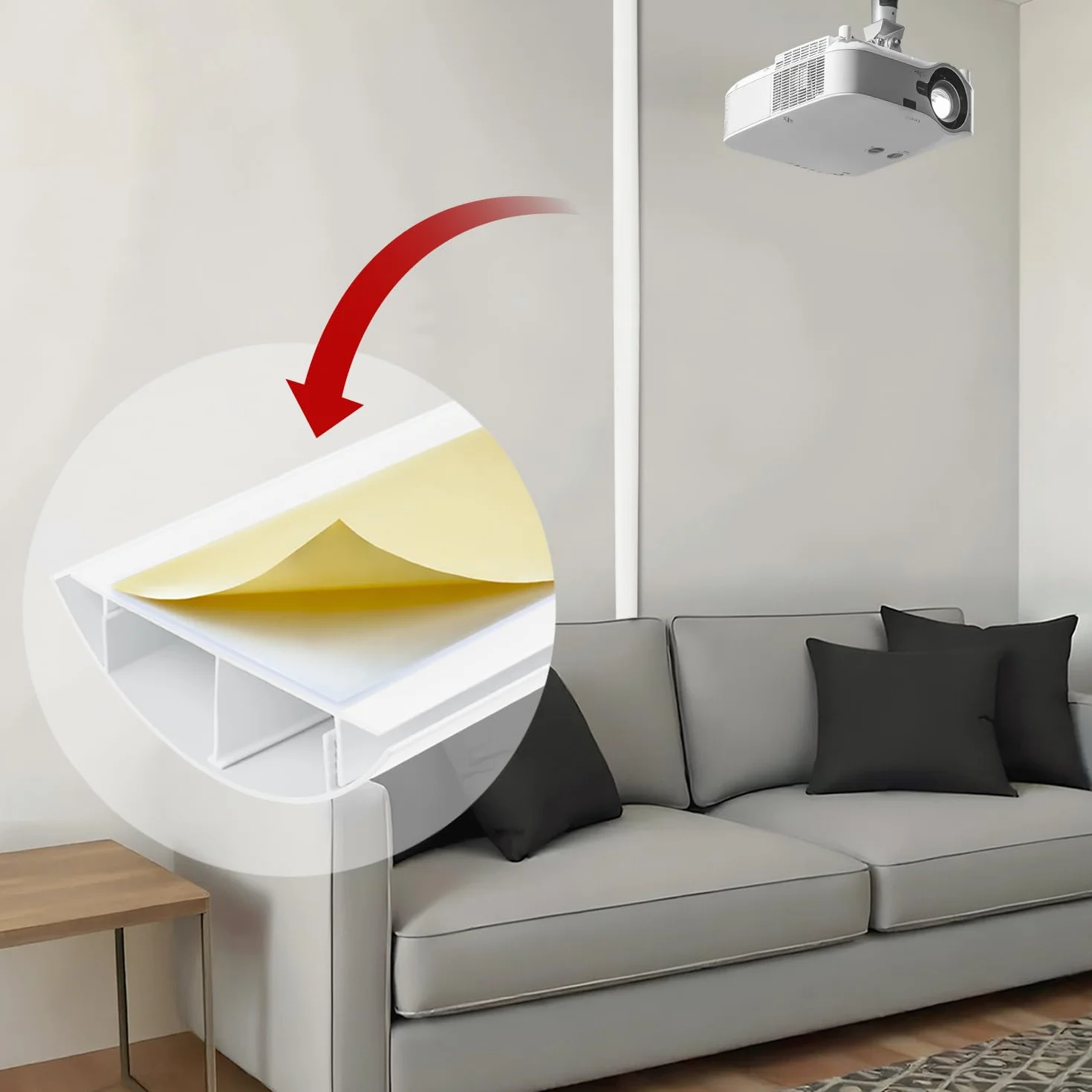 Kanał kablowy aluminiowy Maclean 750x62x20mm | Profil półkolisty do HDMI audio LAN | Zawiera akcesoria montażowe | Do montażu na ścianie i podłodze | System dwuczęściowy (Biały)