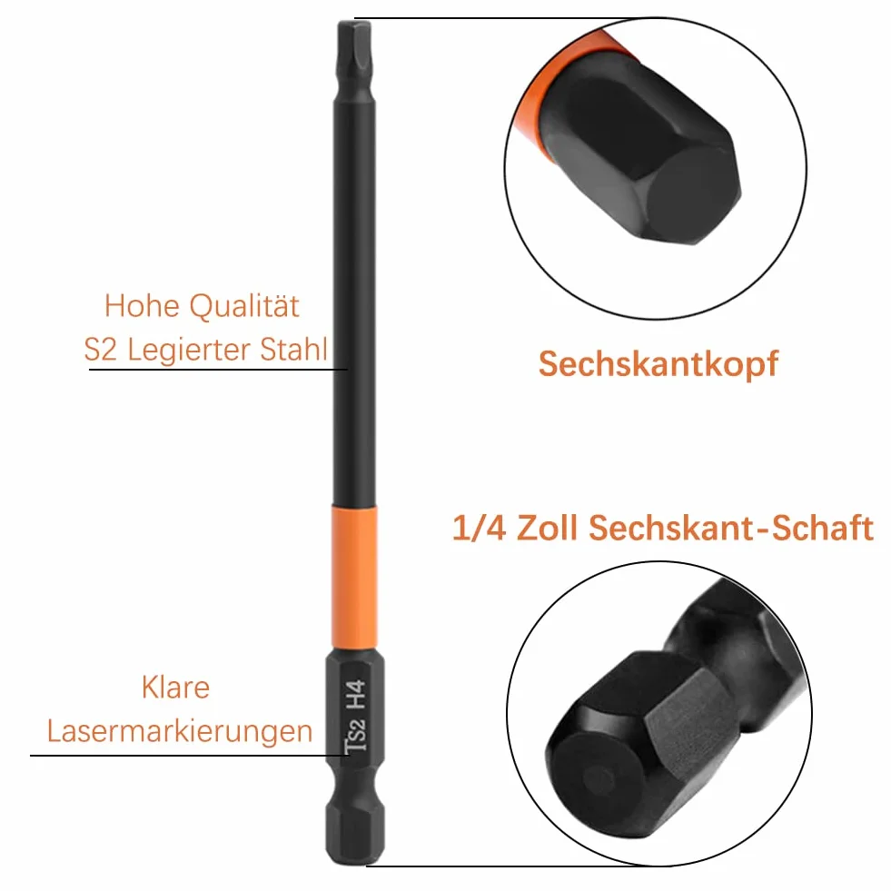 6 sztuk 100 mm zestaw bitów magnetycznych z łbem sześciokątnym 1/4 cala, trzpień sześciokątny, zestaw bitów S2, stal Hex, zestaw bitów sześciokątnych (H2/H2.5/H3/H4/H5/H6)
