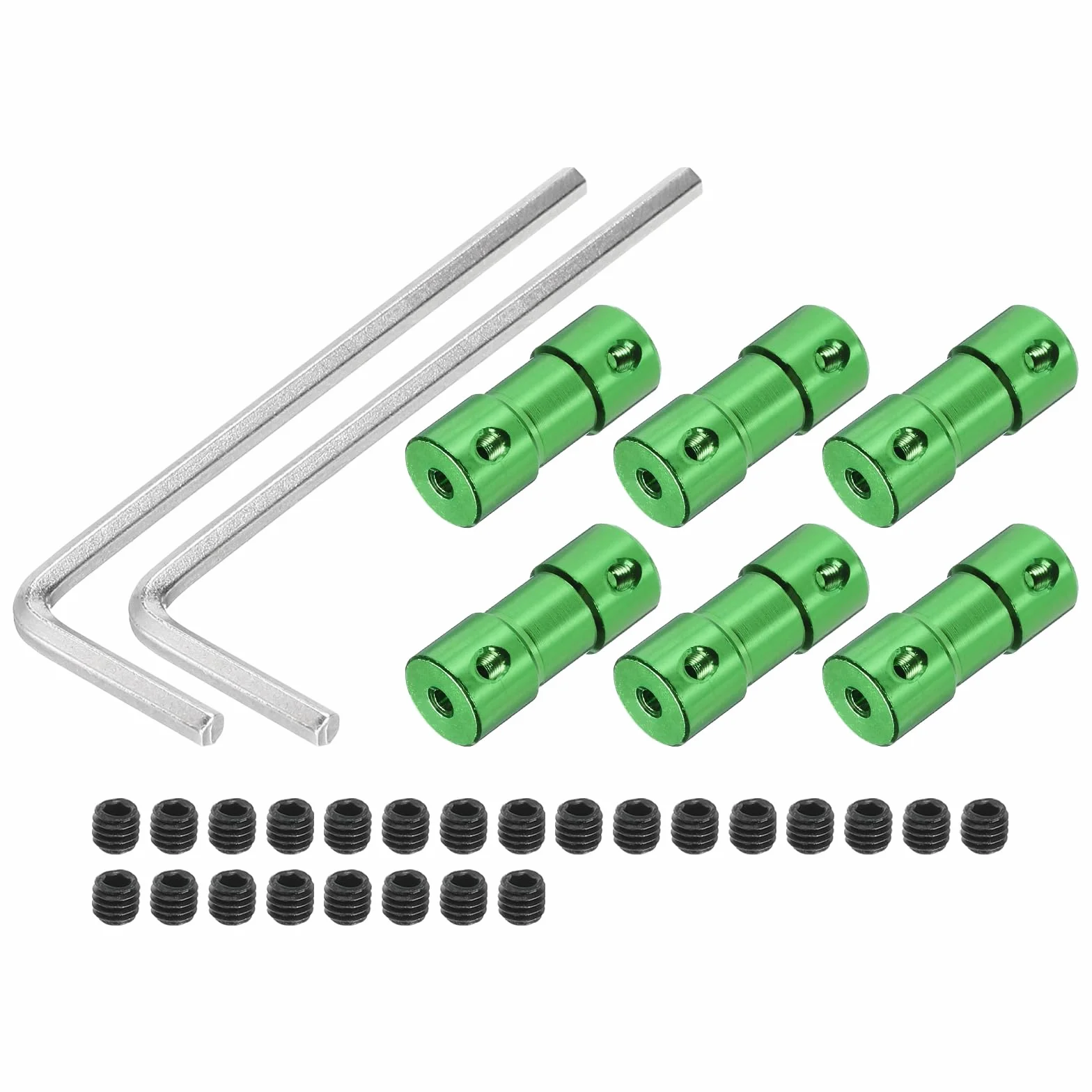 QUARKZMAN 2,3 mm do 3 mm otwór sztywny sprzęgło, długość 25 mm, długość 10 mm Dia M3, złącze wału, stop aluminium, do drukarek 3D, zielone, z 6 szt. Para, 24 śruby, 2 klucze