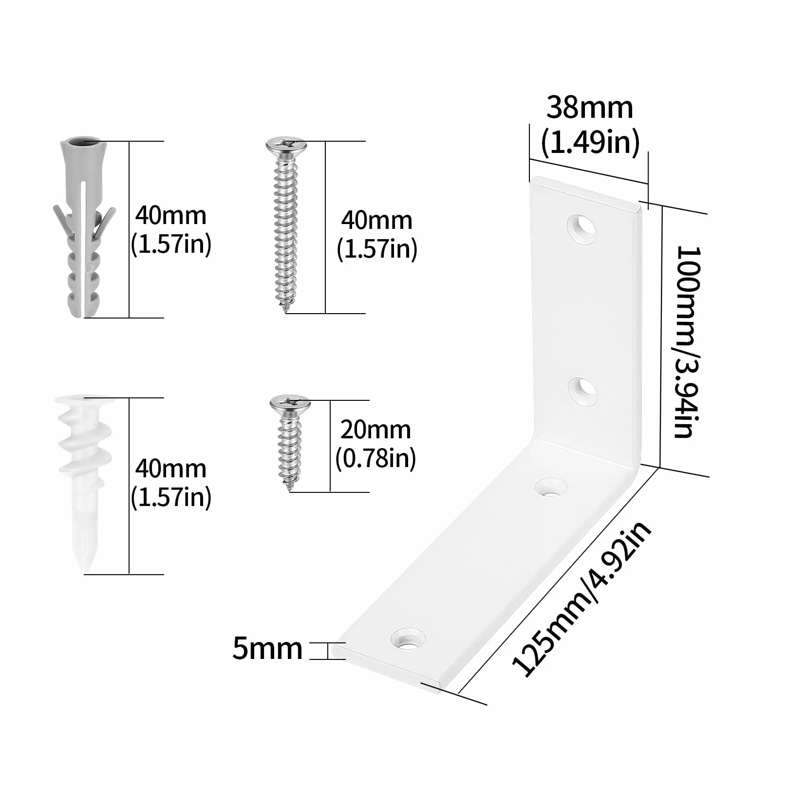 Wspornik regałowy metalowy 90 stopni 125x100x38 biały do dużych obciążeń