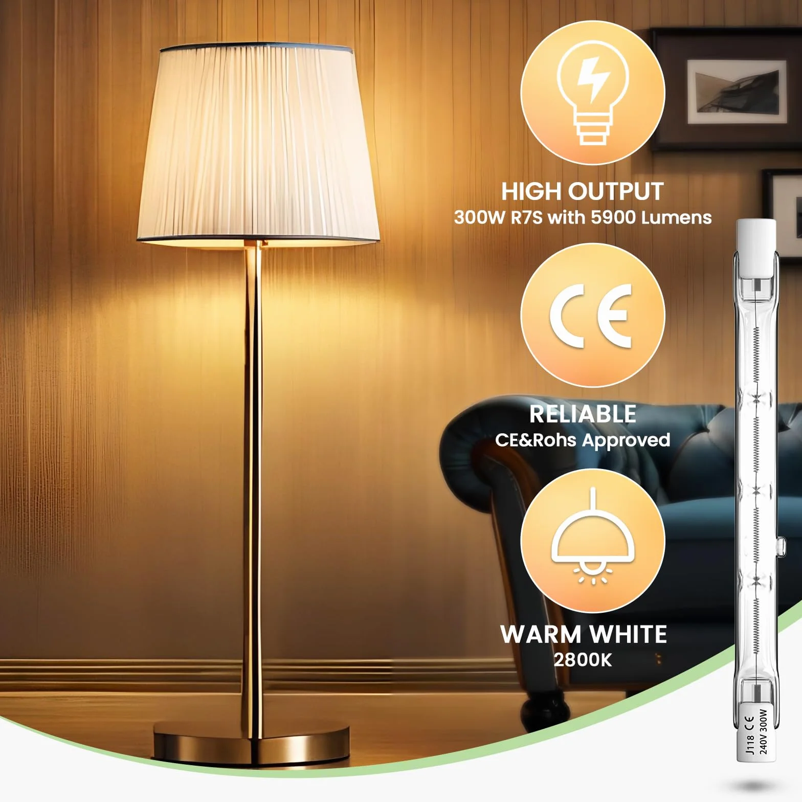 R7s 118mm 300W halogenowa lampa AC220-240V liniowa ciepła biel 2800K projektor szpilkowy halogenowy reflektor 5900lm do oświetlenia domu, pracy, bezpieczeństwa, latarni ulicznych (2 szt.)