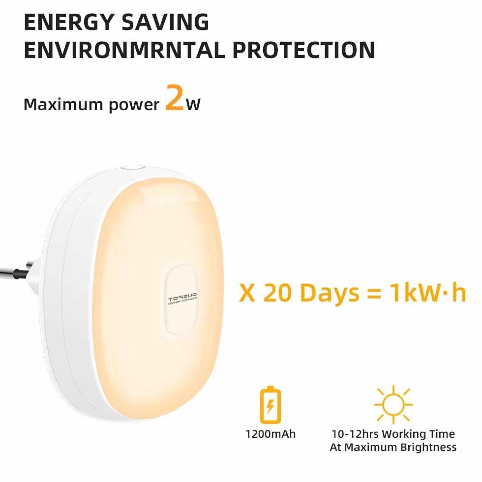 OUSFOT Lampka nocna z czujnikiem zmierzchu, ładowana, lampka nocna dla dzieci, 2 sztuki, energooszczędna, 2500-3500 K, ciepła żółta, lampka nocna do pokoju dziecięcego, na klatkę schodową, do kuchni,