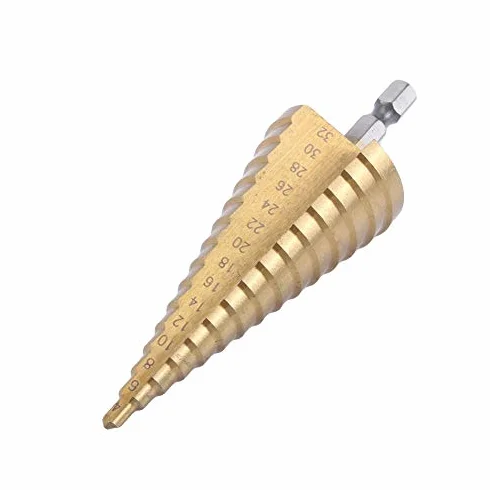 Wiertło stopniowe, wiertło stożkowe HSS, 4-32 mm, azotowany tytanem, rowek spiralny sześciokątny, wiertło do obierania materiałów, w tym stali, mosiądzu, drewna, tworzywa sztucznego