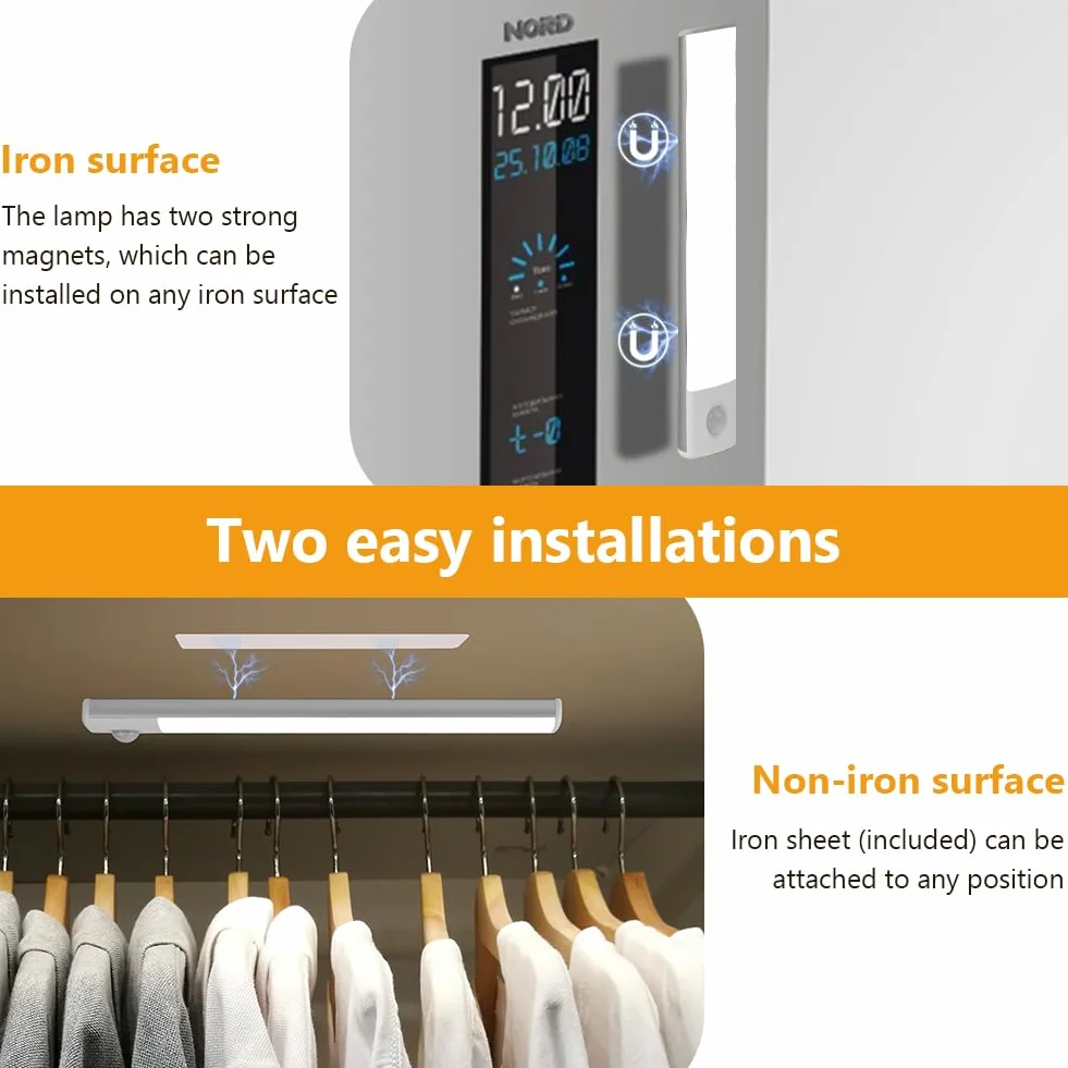 Vicloon Lampa LED z czujnikiem ruchu, lampa kuchenna, oświetlenie podszafkowe, magnetyczne oświetlenie szafki, 3 kolory, możliwość ściemniania, do szafki, kuchni, schodów, korytarza, kampera