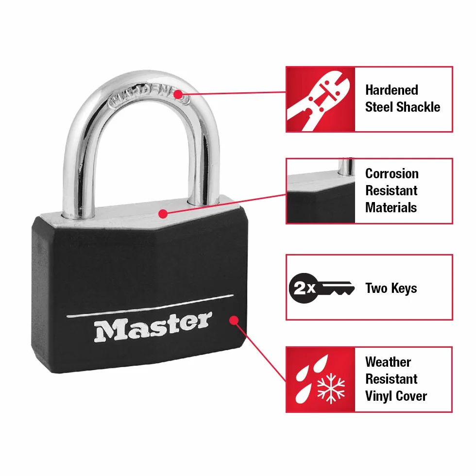Master Lock Zamek aluminiowy z kluczem, blokada kluczowa, zamek kluczowy do sejfu na siłownię, 1 opakowanie, 141D