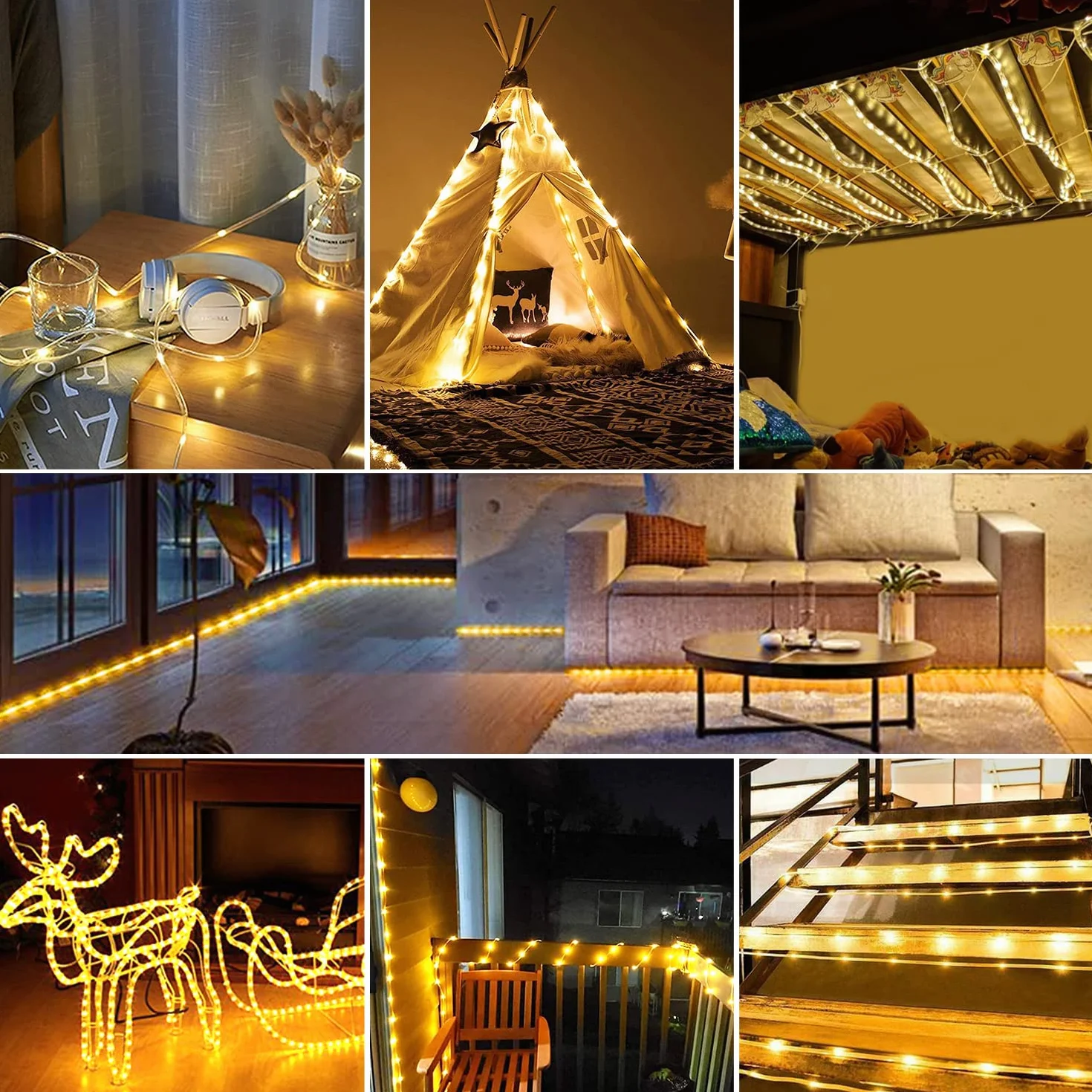 Liyade Wąż świetlny LED, do użytku na zewnątrz, 10 m, 100 diod LED, do użytku na zewnątrz, do wnętrz, 8 trybów pracy, IP45, wodoodporny, wąż świetlny, do ogrodu, na imprezę, wesele (ciepła biel)