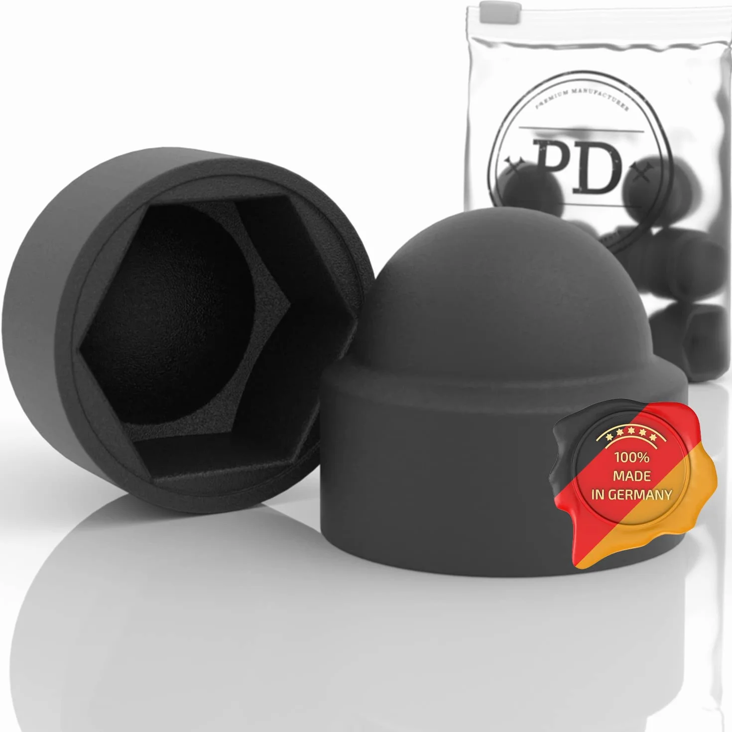 PD® Sześciokątne nasadki ochronne M12 (szerokość przez płaszczyzny 19) | Czarne nakrętki do śrub z tworzywa sztucznego | Nakrętki do nakrętek i łba śruby | Czarne zaślepki do śrub | 10 sztuk