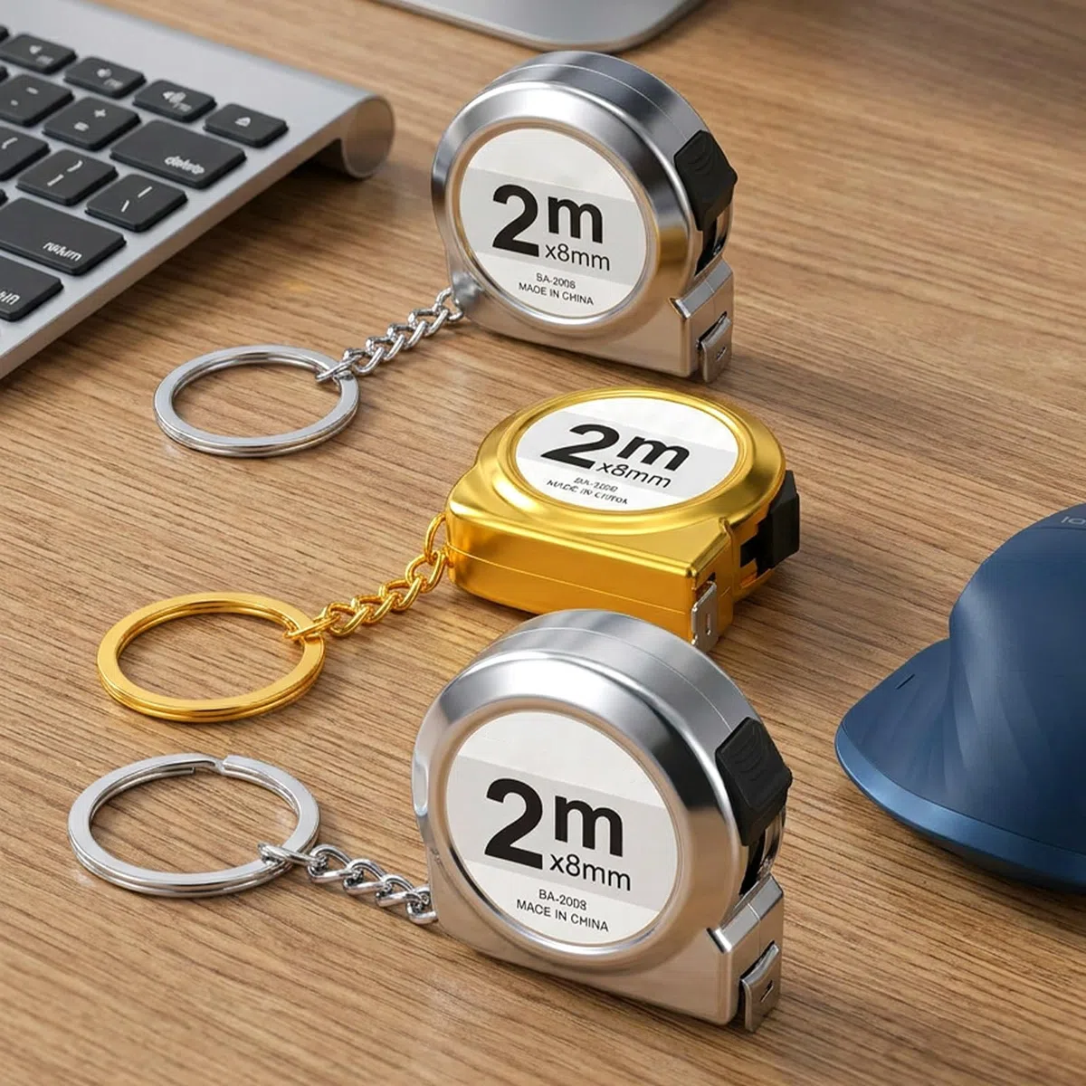 Cobee 3 sztuki taśmy mierniczej 2 m, taśma miernicza z breloczkami do kluczy, zwijana, metalowa, do domu, biura, szkoły i projektów dla majsterkowiczów