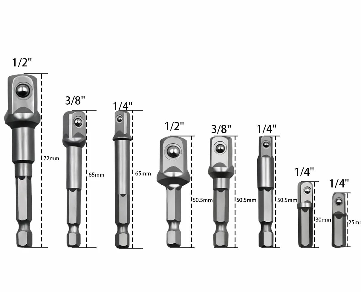 Zestaw adapterów do kluczy nasadowych 1/2", 1/4", 3/8", 8-częściowy