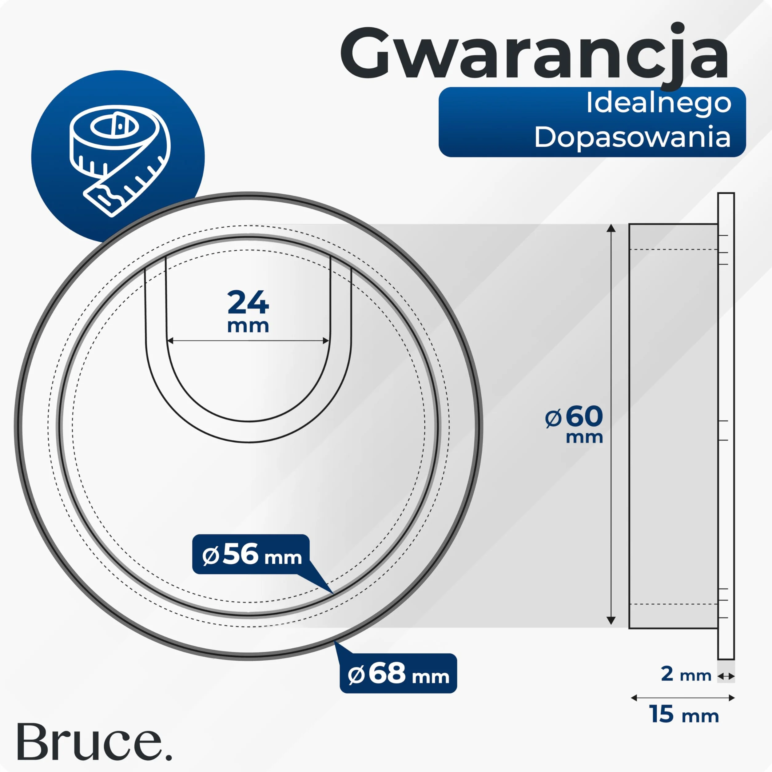 BRUCE.® Premium przepust kablowy z metalu [2 kawałek, Czarny] - Przepust kablowy na biurko ø 60 mm - z 2 Różnymi Opcjami Dyfuzora - Dla większego porządku na biurku w miejscu pracy