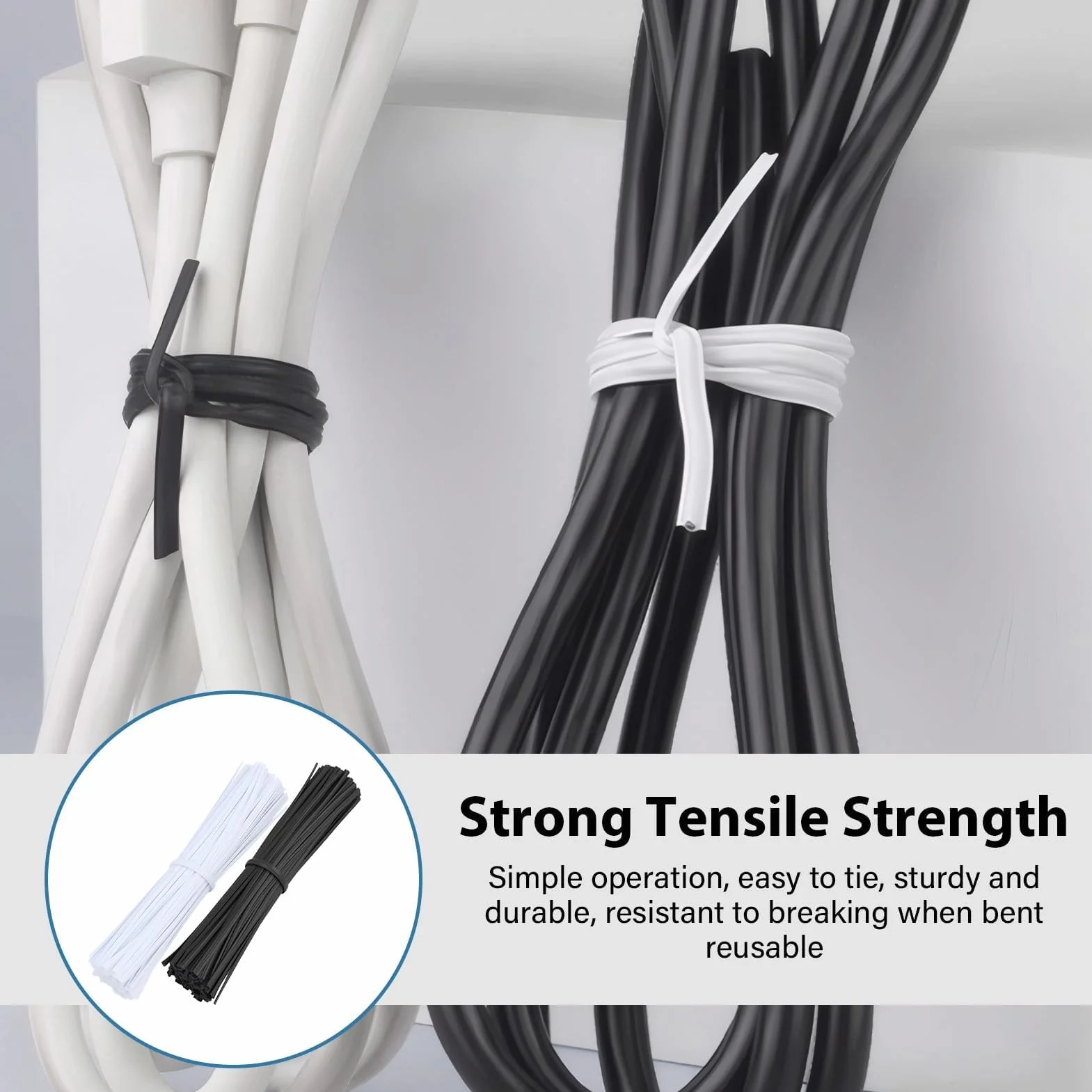 Cable Ties, opaski kablowe, opaski kablowe wielokrotnego użytku, 200 sztuk, drut żelazny powlekany tworzywem sztucznym, wszechstronne zastosowanie opaski kablowe do wiązania, mocowania i
