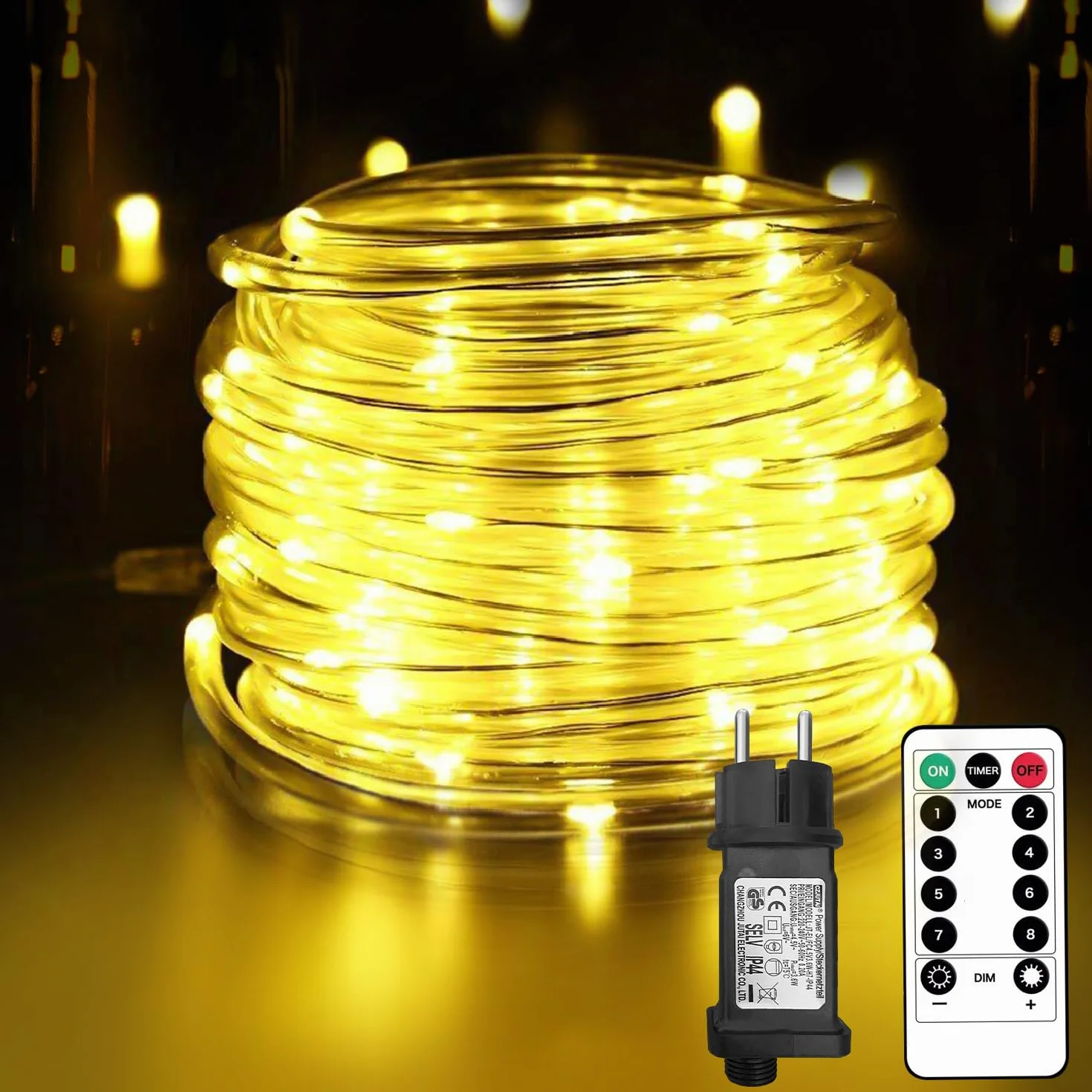 Liyade Wąż świetlny LED, do użytku na zewnątrz, 10 m, 100 diod LED, do użytku na zewnątrz, do wnętrz, 8 trybów pracy, IP45, wodoodporny, wąż świetlny, do ogrodu, na imprezę, wesele (ciepła biel)