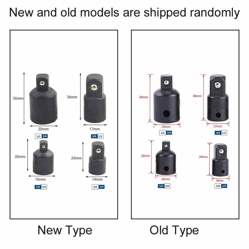 Akozon Zestaw adapterów zwiększających i redukcyjnych 4 szt. Adapter Konwerter 1/2"1/4" 3/8"Do nasadek i końcówek