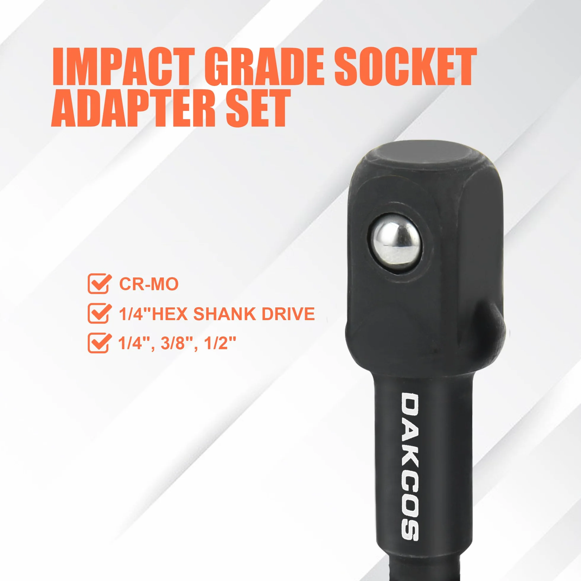 DAKCOS Zestaw adapterów nasadowych 17 szt., zestaw przedłużający wiertło do wiertarki do nakrętek o wysokiej prędkości 1/4"-3/8"-3/4"-1/2", CR-MO