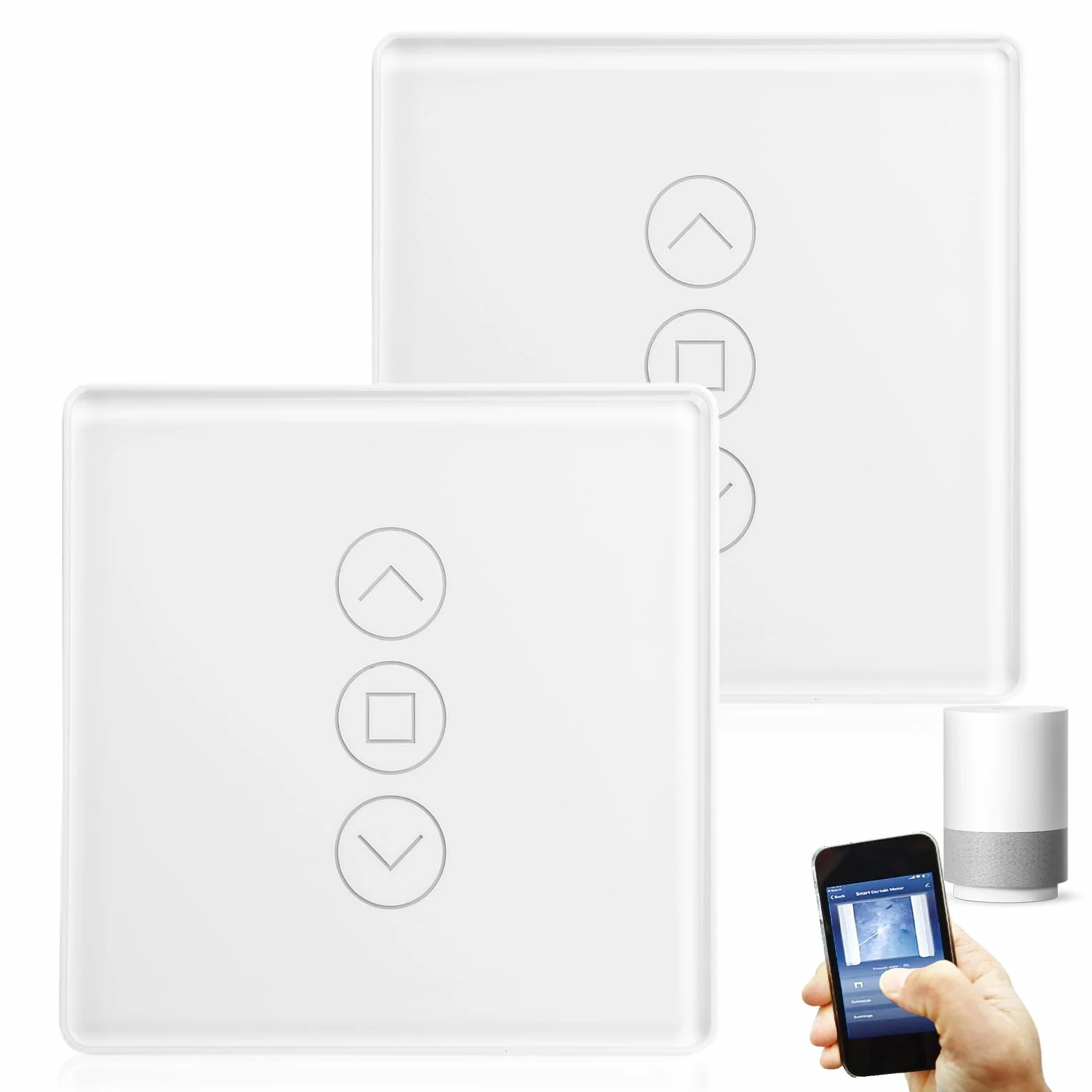 Przełącznik rolet Wi-Fi, 2 sztuki, inteligentny przełącznik rolety, przełącznik 2,5D, Smart WLAN, kompatybilny z Alexa/Yandex/Google Home, programator czasowy i sterowanie głosem, wymagany przewód