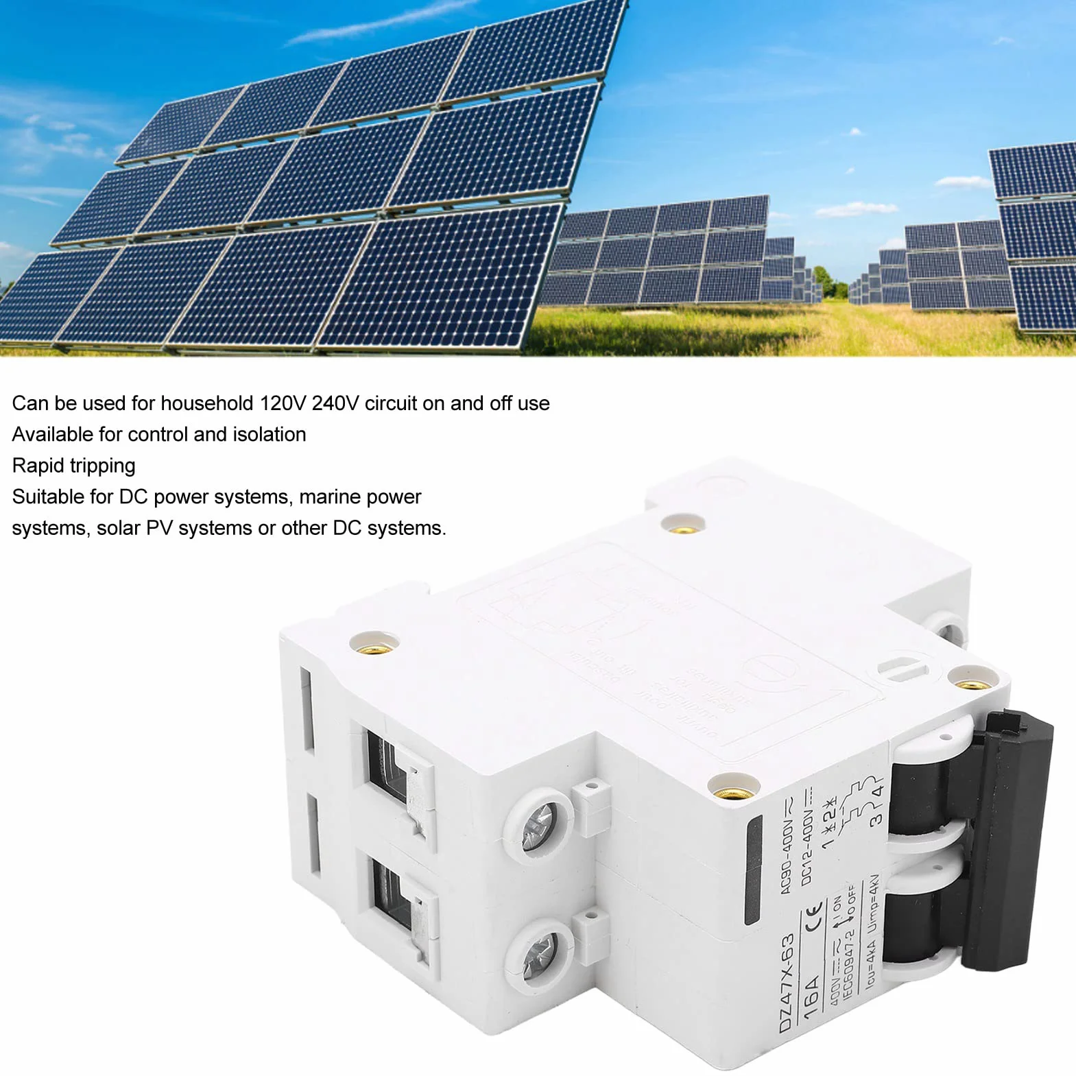 Wyłącznik nadprądowy 16 A, AC DC 2 w 1, 400 V, 2P, miniaturowy wyłącznik automatyczny, montaż na szynie DIN, odłącznik C16, zabezpieczenie przed przeciążeniem, wyłącznik powietrzny, przełącznik kombi