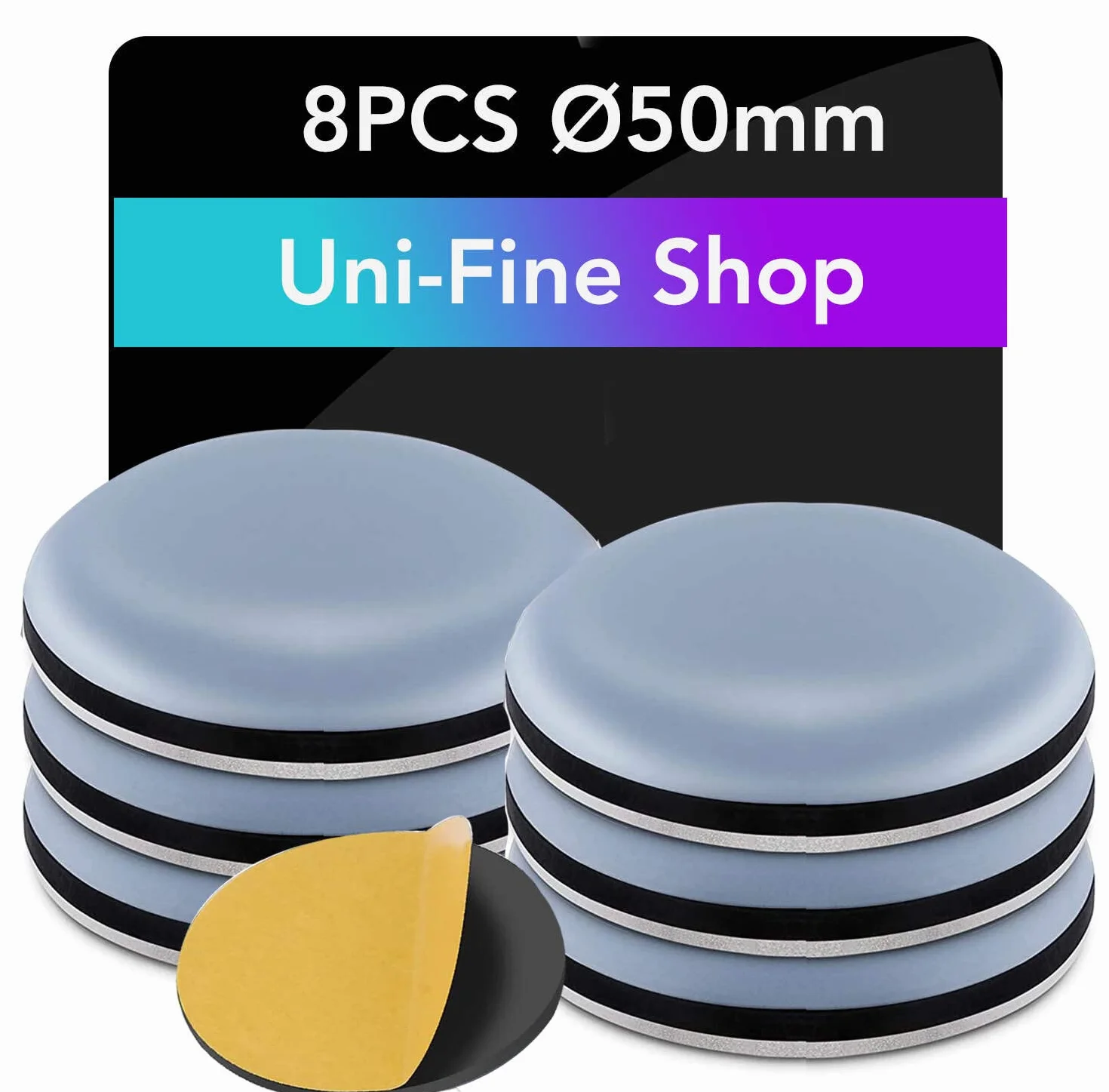 Uni-Fine 50 mm teflonowe ślizgacze meblowe, 8 sztuk, samoprzylepne, okrągłe