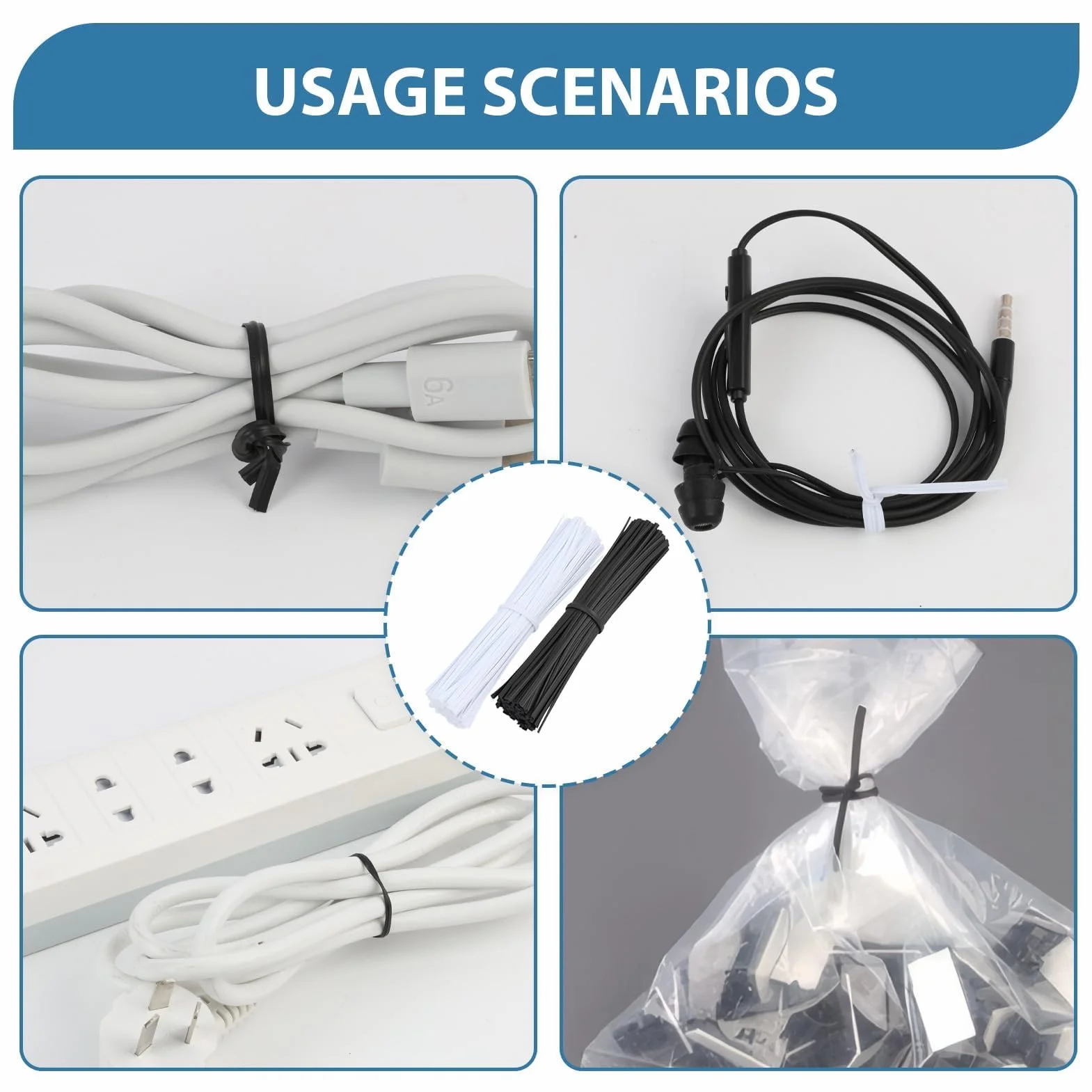 Cable Ties, opaski kablowe, opaski kablowe wielokrotnego użytku, 200 sztuk, drut żelazny powlekany tworzywem sztucznym, wszechstronne zastosowanie opaski kablowe do wiązania, mocowania i