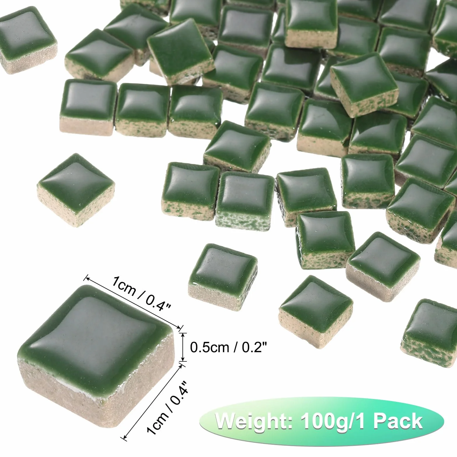QUARKZMAN Kwadratowe płytki mozaikowe, 100 g, kolorowe płytki ceramiczne do majsterkowania, hurtowe do dekoracji domu, rzemiosła artystycznego, projektów DIY, 1 x 1 cm, cyjan niebieski