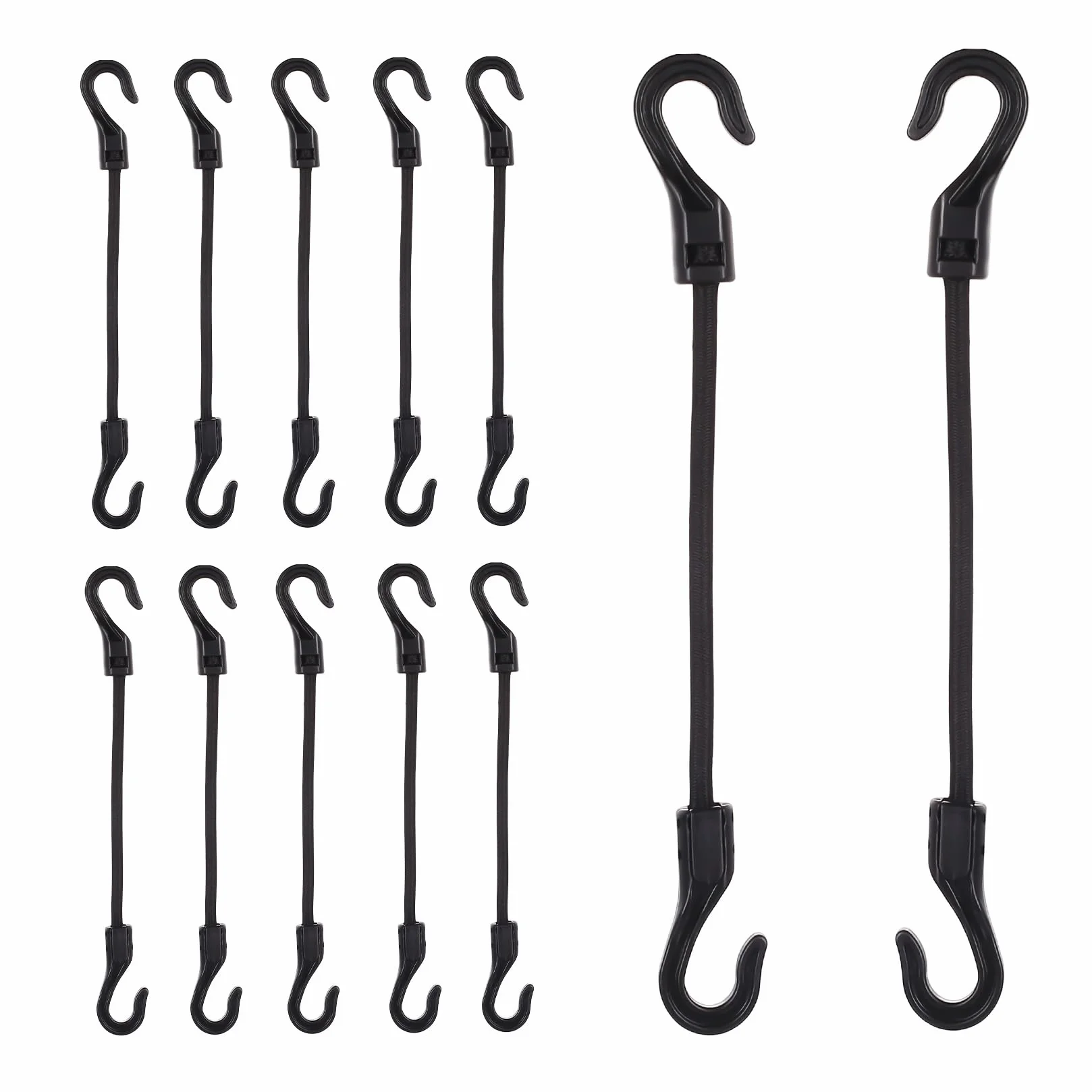 12 sztuk gumek napinających z hakami 10 cm, pasy mocujące z hakami 10 cm, gumki napinające z haczykami, napinacz bagażu, uniwersalne gumki napinające z haczykami, do żagla przeciwsłonecznego, plandek