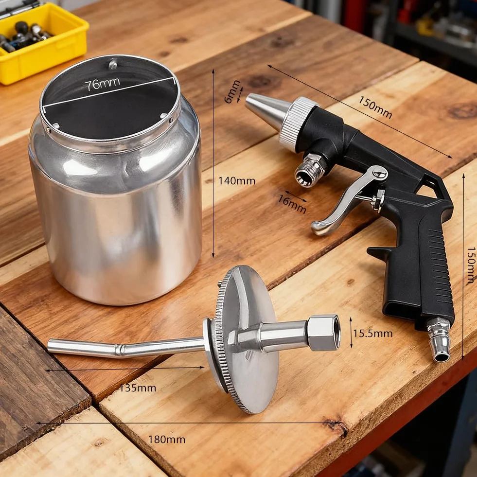 Pistolet do piaskowania sprężonego powietrza, ciśnienie robocze 6,2 bar, przenośne urządzenie do piaskowania, piaskarka, pojemność 1000 Cc, aluminiowy pistolet do piaskowania do polerowania
